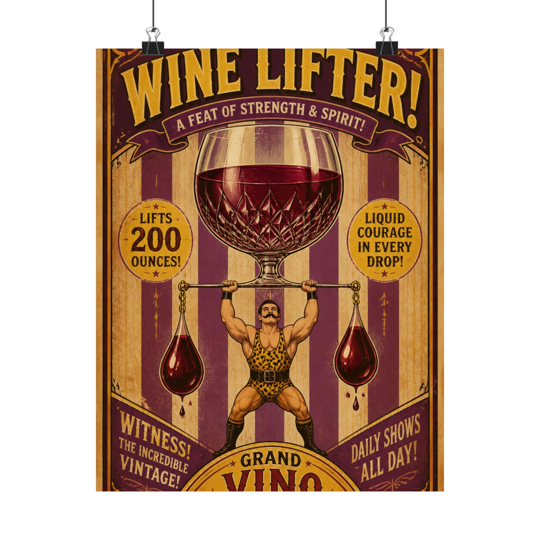 Wine Glass Strongman Wall Art Poster 18×24 Vintage Circus Kitchen Decor Maximalist Print