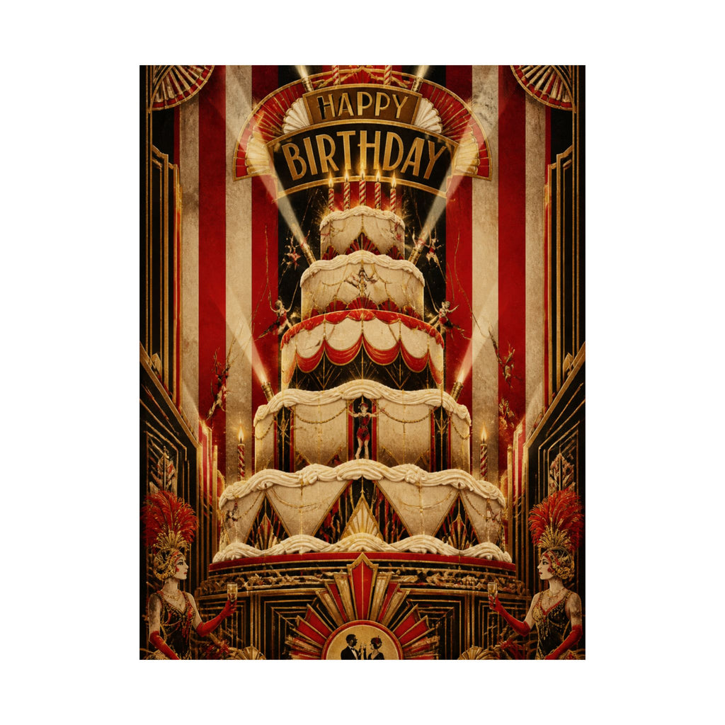Birthday Cake Trapeze Wall Art Poster 18×24 Art Deco Entryway Decor Maximalist Print