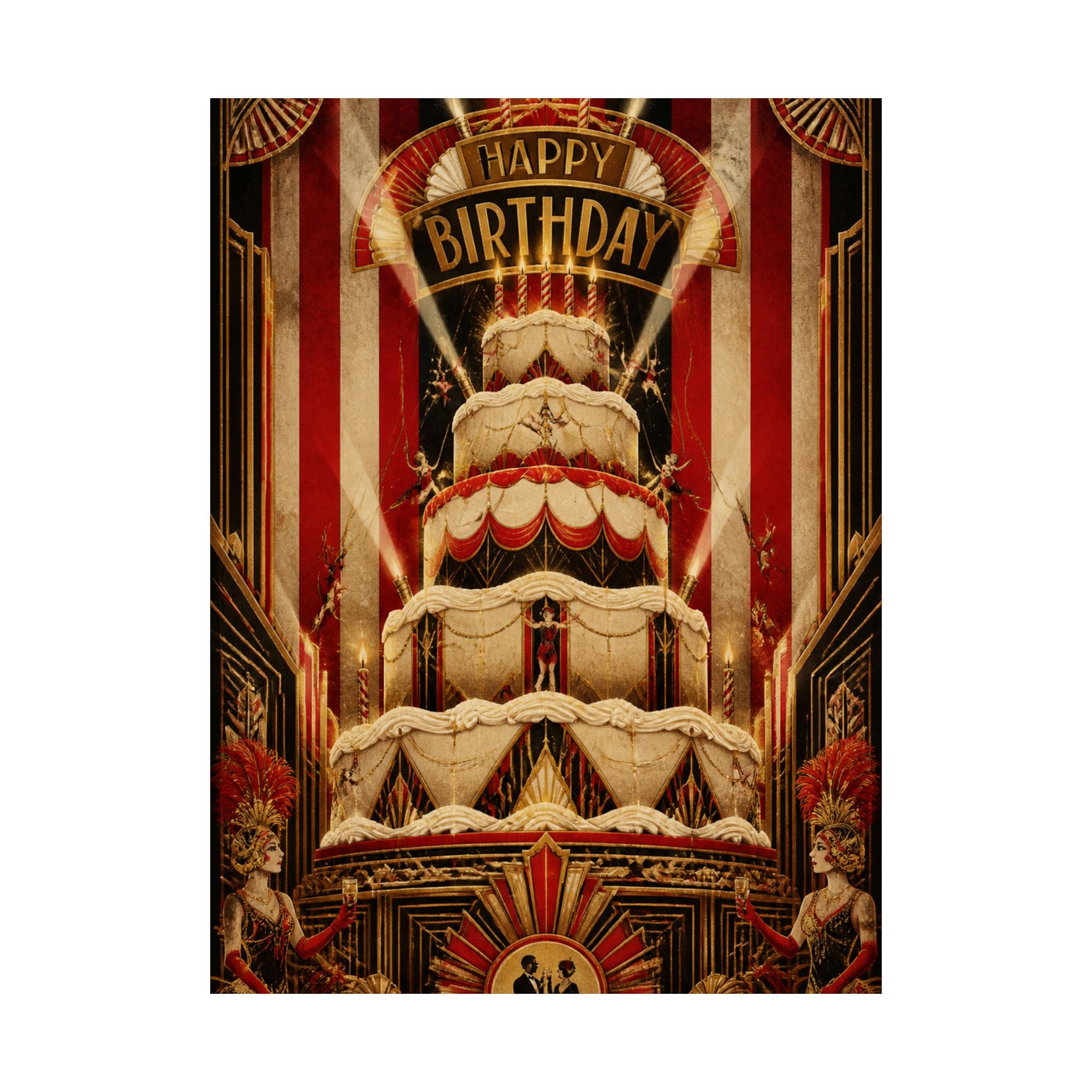 Birthday Cake Trapeze Wall Art Poster 18×24 Art Deco Entryway Decor Maximalist Print