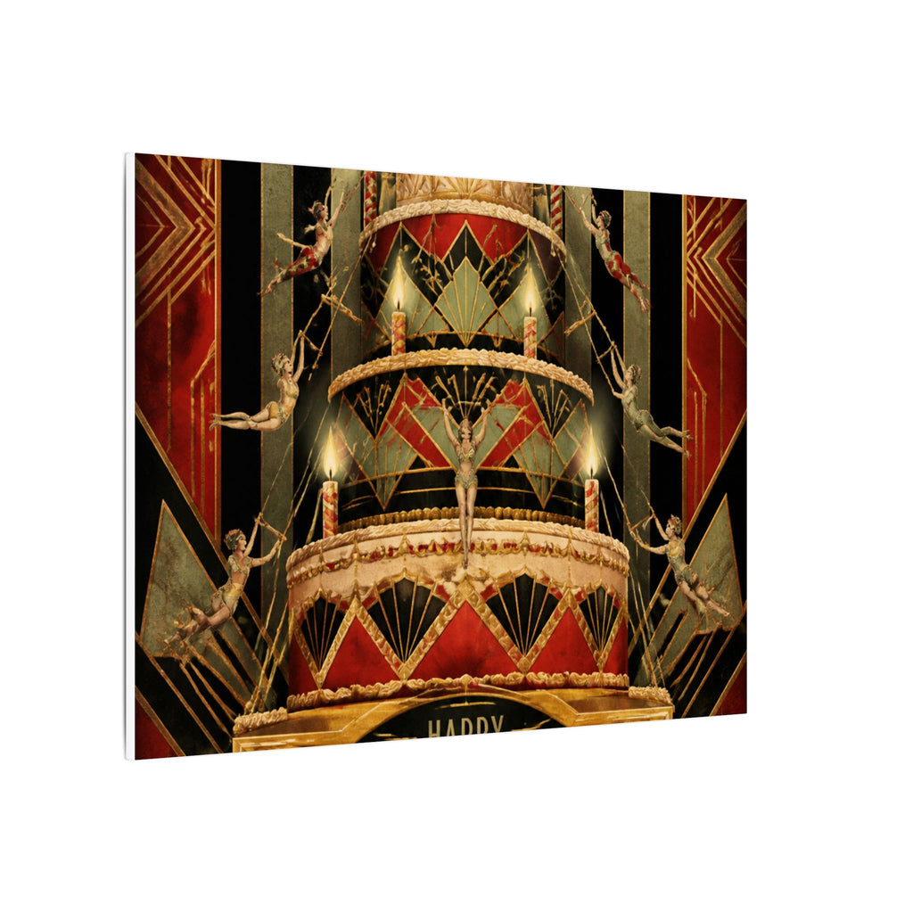 Birthday Cake Trapeze Wall Art Canvas 24×36 Art Deco Bar Area Decor Maximalist Print