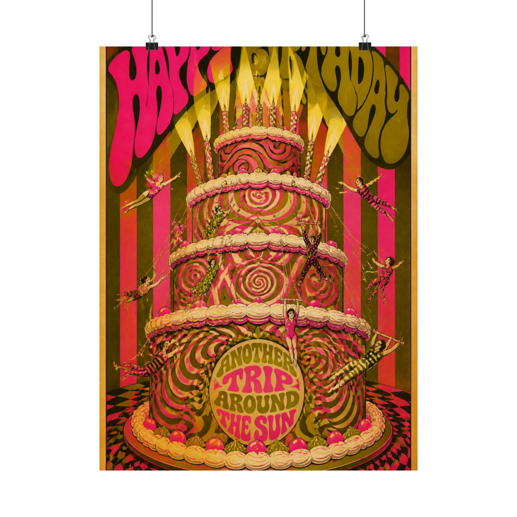 Birthday Cake Trapeze Wall Art Poster 24×36 Psychedelic Dining Room Decor Maximalist Print