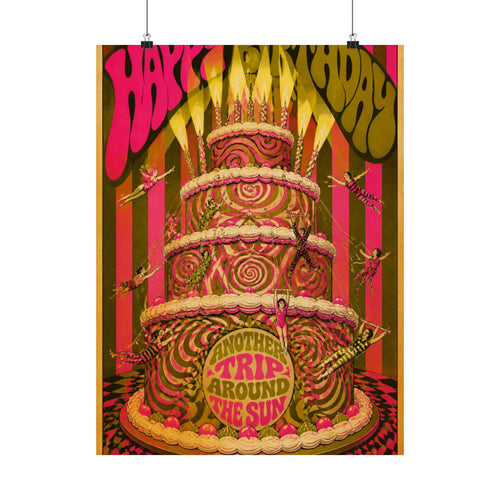 Birthday Cake Trapeze Wall Art Poster 24×36 Psychedelic Dining Room Decor Maximalist Print