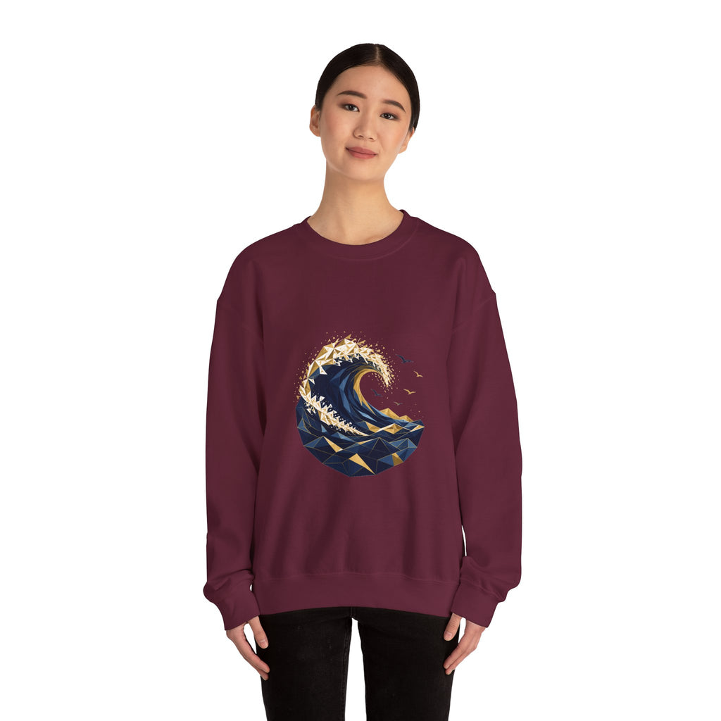 Matching Couple Sweatshirt - Mountain & Ocean Matching Couple Crewneck Sweatshirt Geometric Art His Hers Couple Gift - Design B