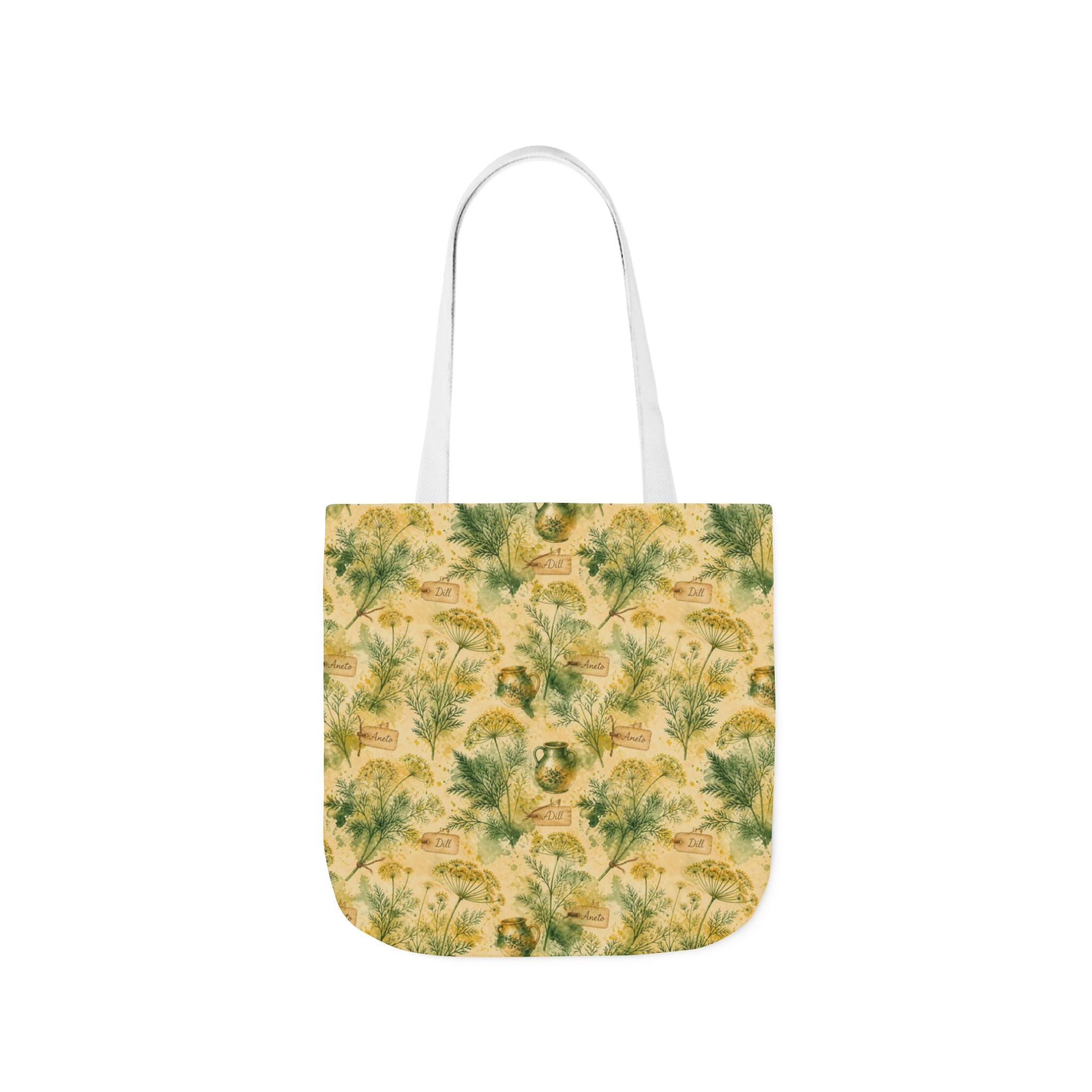 Dill Fronds Canvas Tote Bag Mediterranean Kitchen Watercolor Splash Design Italian Cottagecore Gift