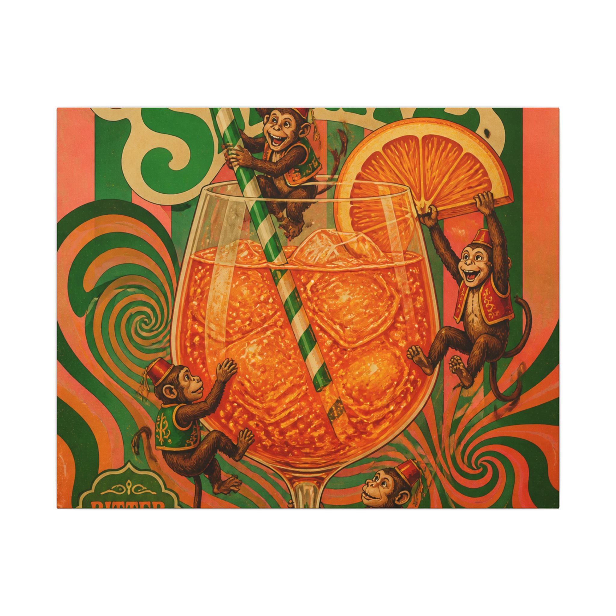 Aperol Spritz Monkeys Wall Art Canvas 16×20 Psychedelic Cafe Decor Maximalist Print