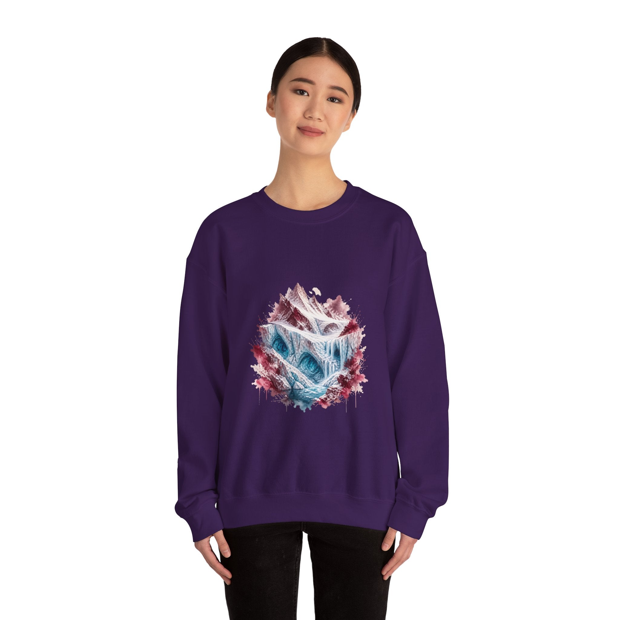 Matching Couple Sweatshirt - Volcano & Glacier Matching Couple Comfort Colors Crew Watercolor Art His Hers Birthday Gift - Design B