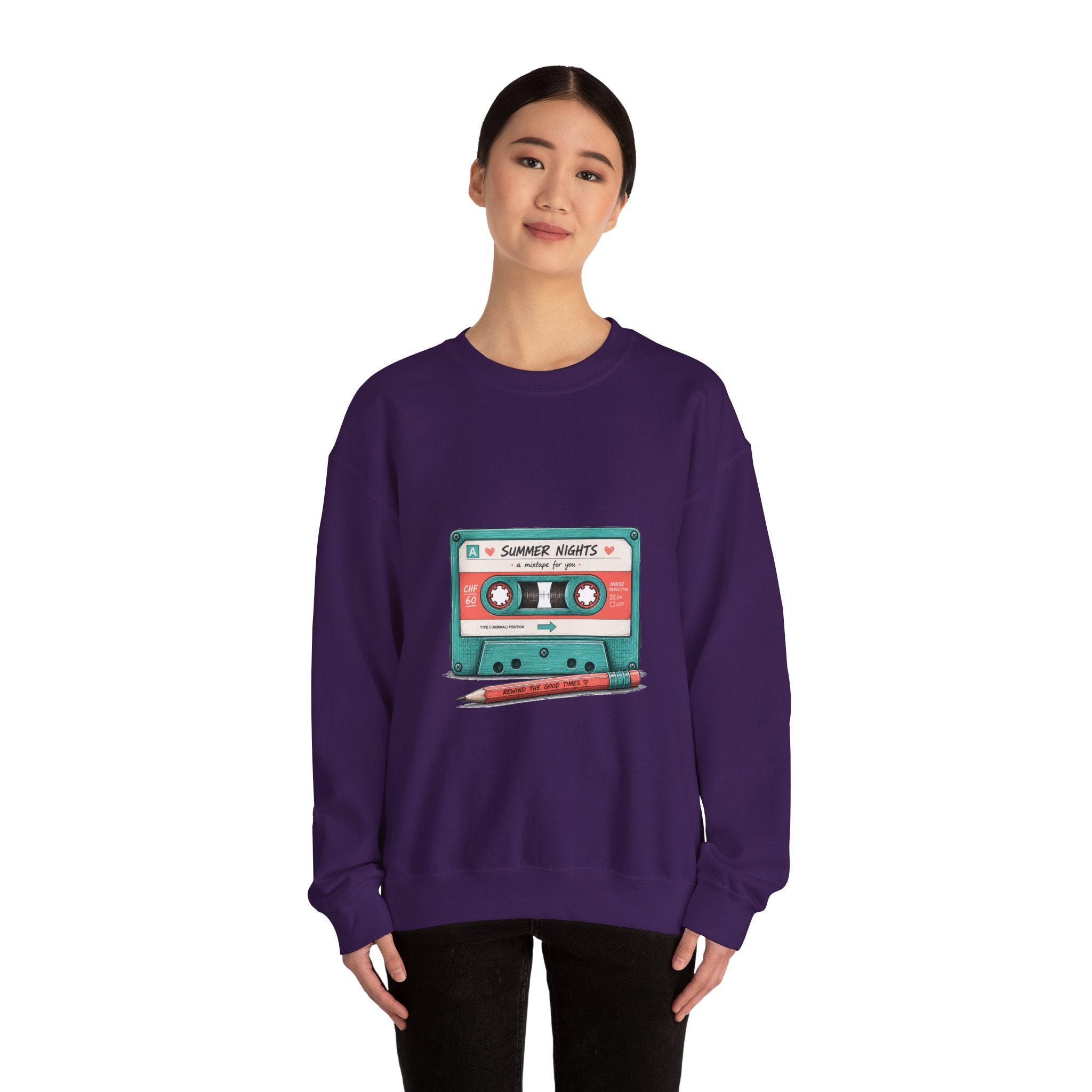 Matching Couple Sweatshirt - Vinyl & Cassette Matching Couple Comfort Colors Crew Hand-Drawn Art His Hers Anniversary Gift - Design B