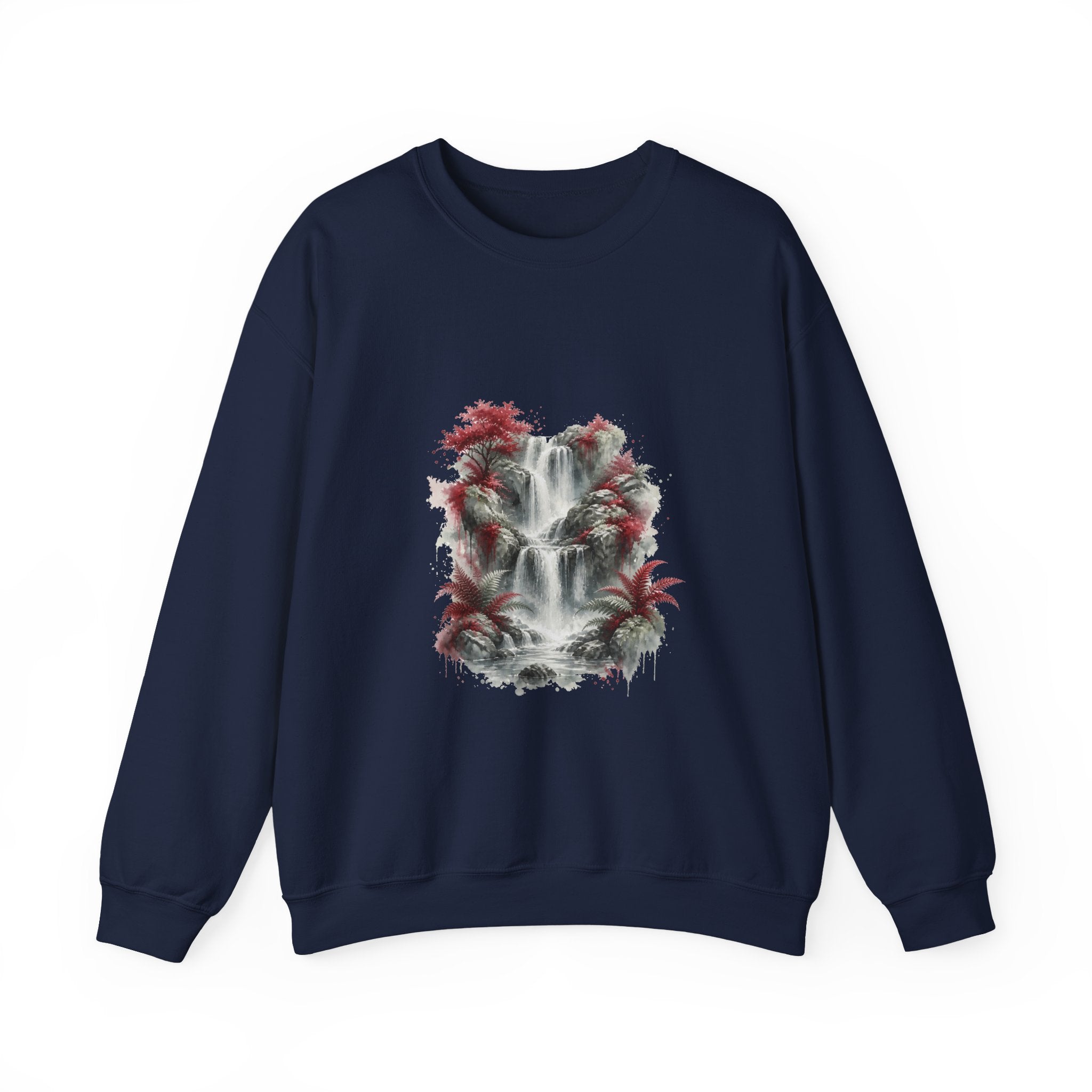 Matching Couple Sweatshirt - Wildfire & Waterfall Matching Couple Crewneck Sweatshirt Watercolor Art His Hers Engagement Gift - Design B