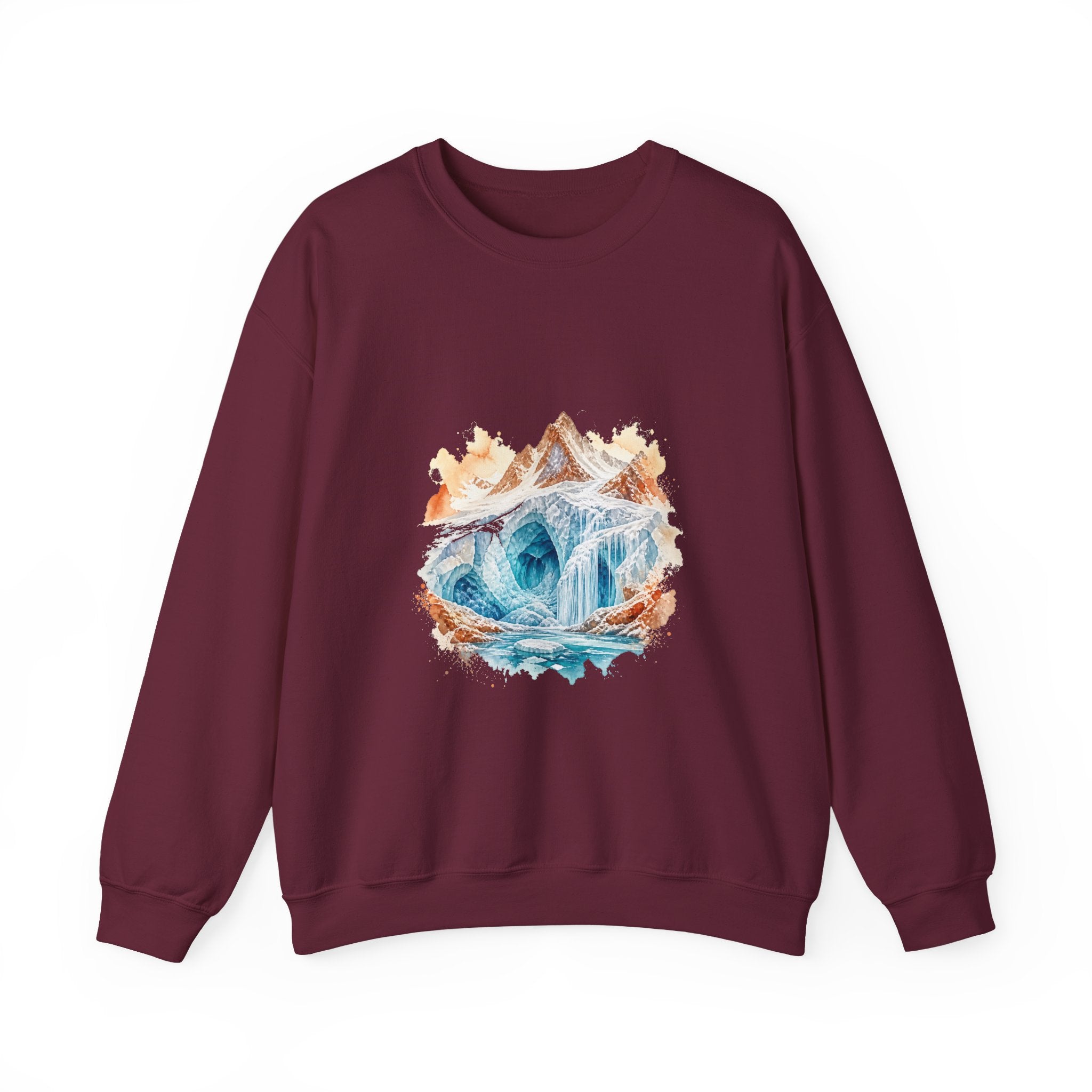 Matching Couple Sweatshirt - Volcano & Glacier Matching Couple Crewneck Sweatshirt Watercolor Art His Hers Engagement Gift - Design B