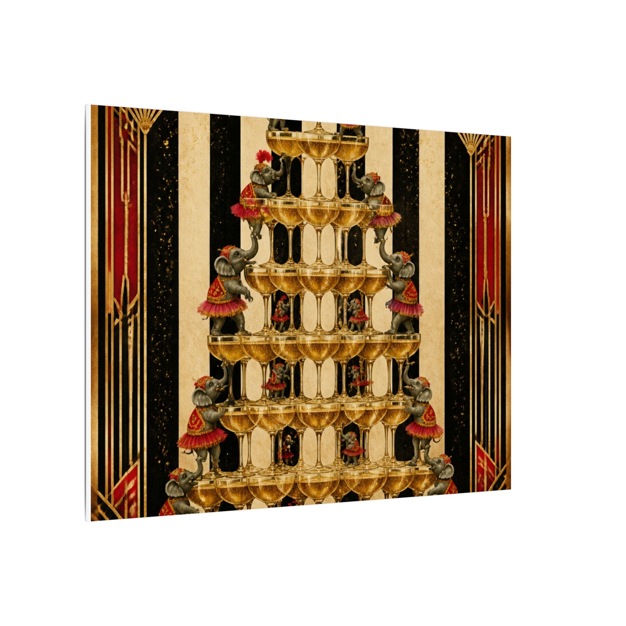 Champagne Tower Elephants Wall Art Canvas 24×36 Art Deco Bar Area Decor Maximalist Print