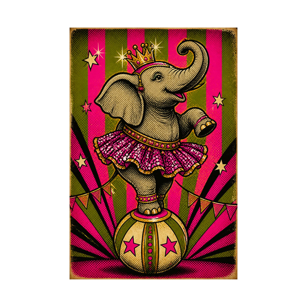 Elephant on Ball Wall Art Poster 24×36 Pop Art Restaurant Decor Maximalist Print