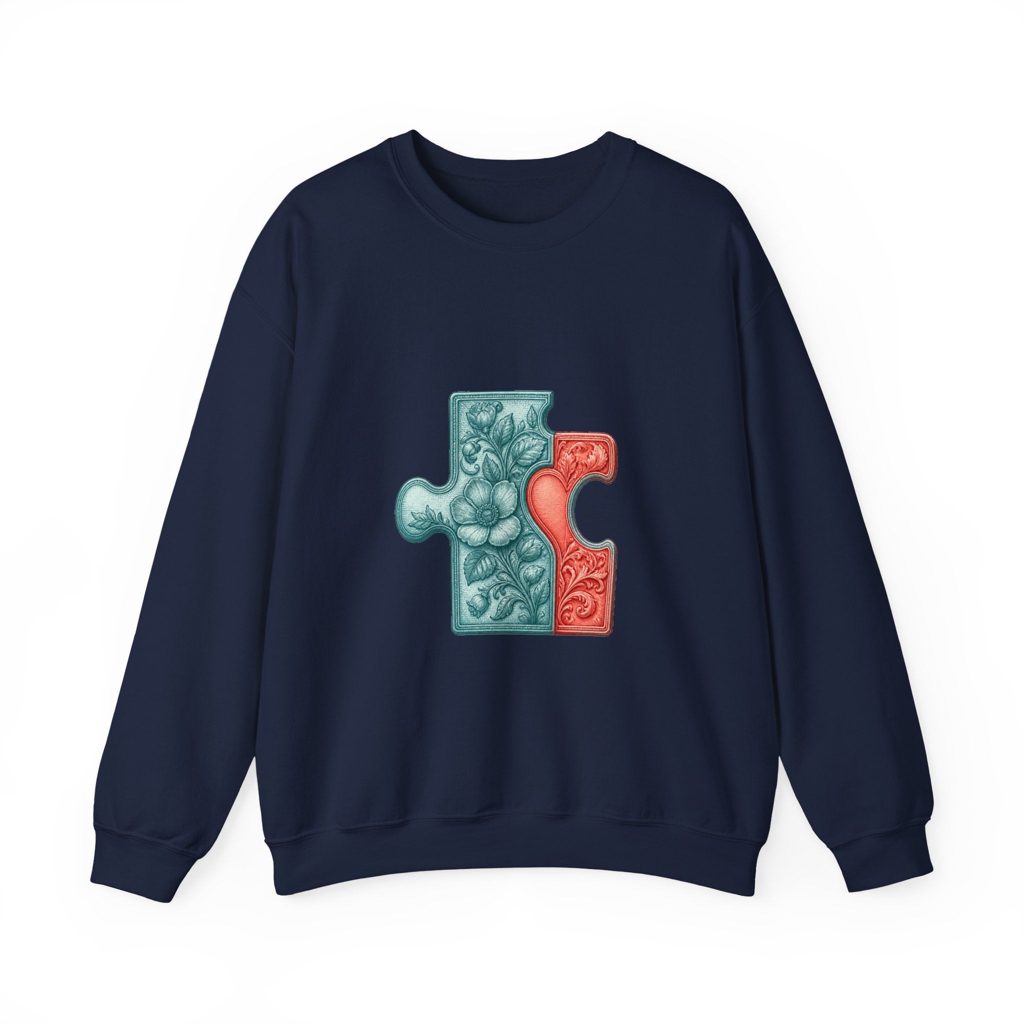 Matching Couple Sweatshirt - Puzzle Pieces Matching Couple Crewneck Sweatshirt Vintage Art His Hers Wedding Gift - Design A