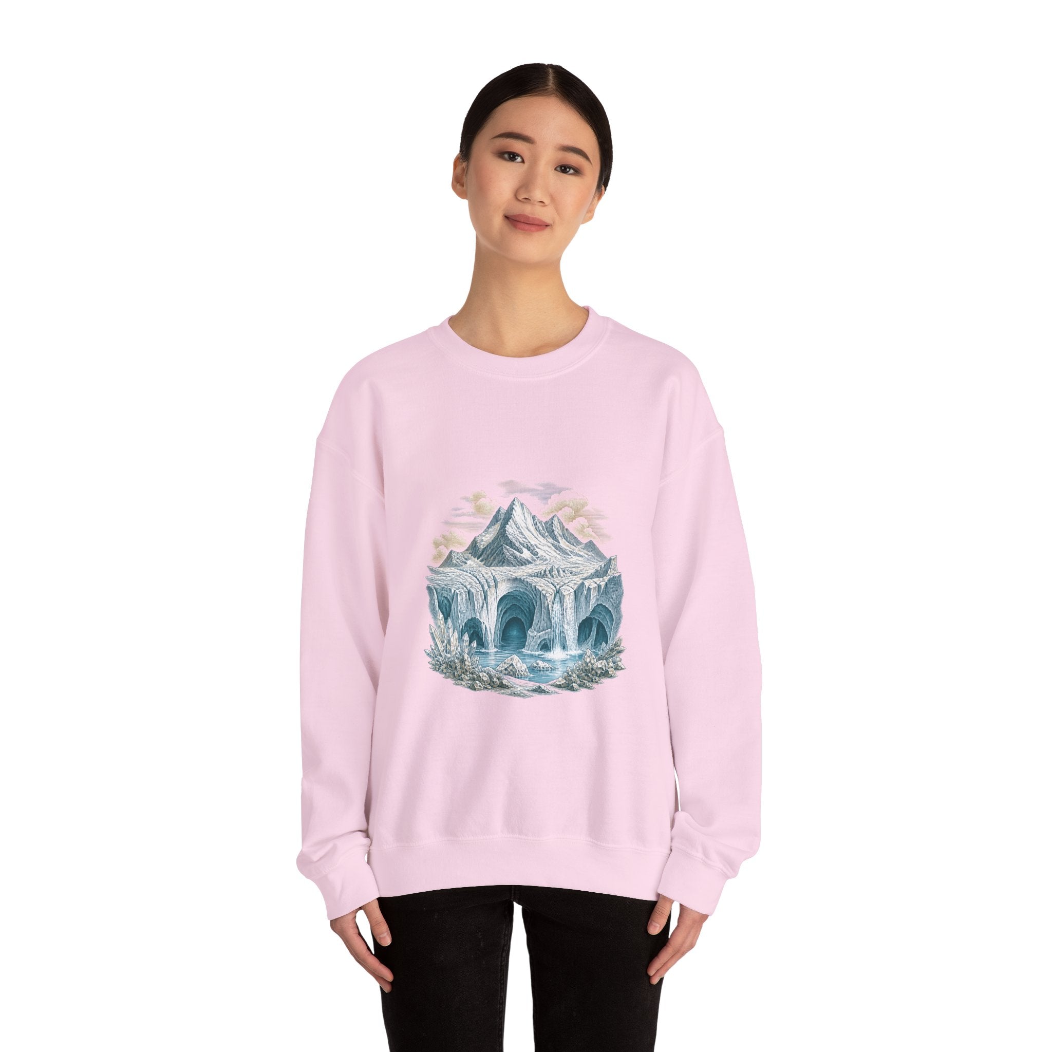 Matching Couple Sweatshirt - Volcano & Glacier Matching Couple Premium Fleece Sweatshirt Vintage Art His Hers Honeymoon Gift - Design B