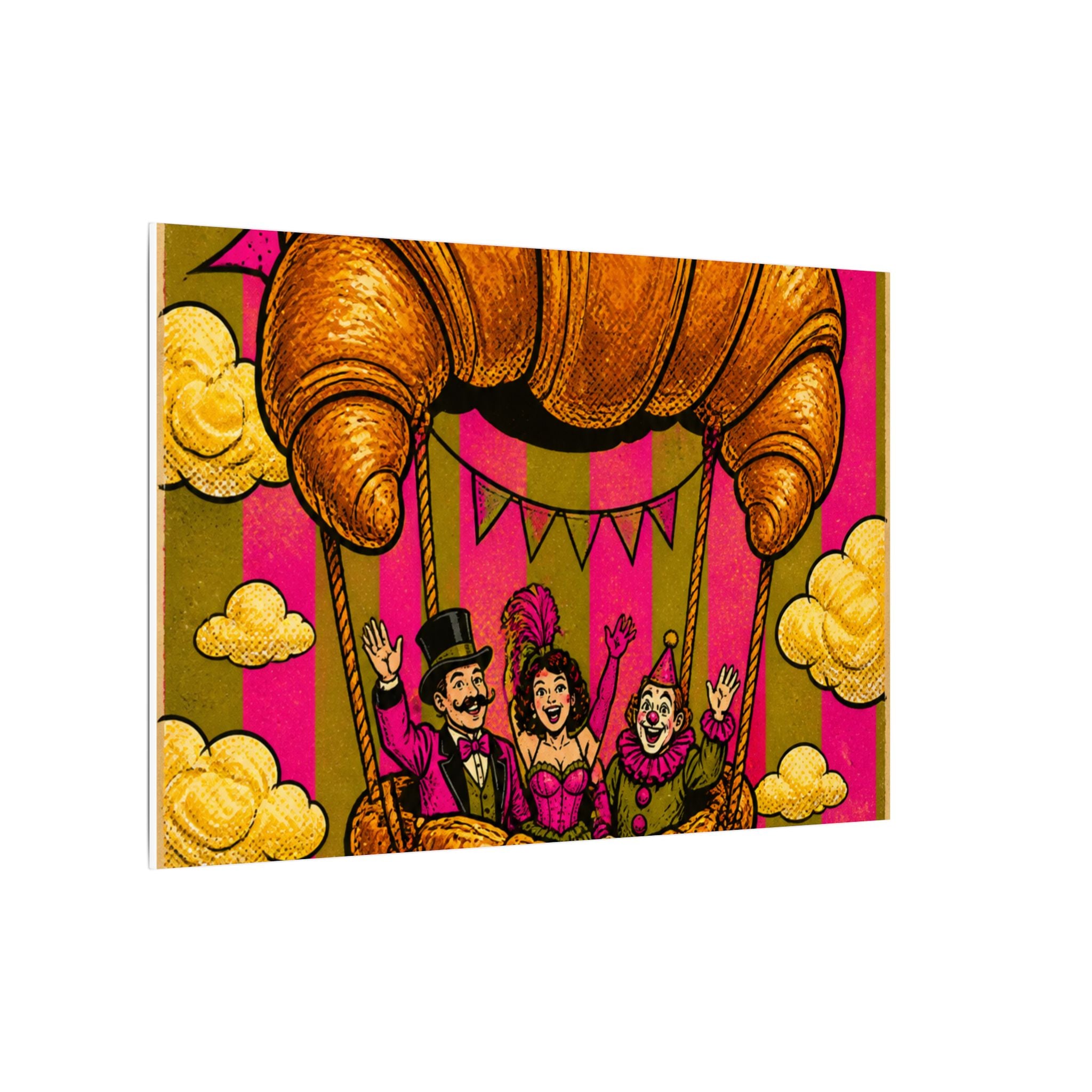 Croissant Hot Air Balloon Wall Art Canvas 24×36 Pop Art Restaurant Decor Maximalist Print