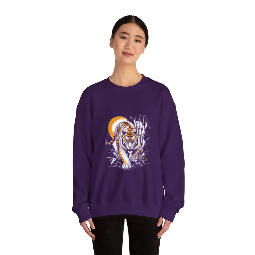 Matching Couple Sweatshirt - Tiger & Crane Matching Couple Premium Fleece Sweatshirt Hand-Drawn Art His Hers Anniversary Gift - Design A