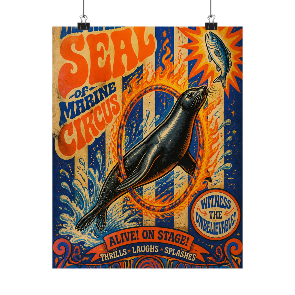 Seal Fire Hoop Wall Art Poster 24×36 Psychedelic Dining Room Decor Maximalist Print