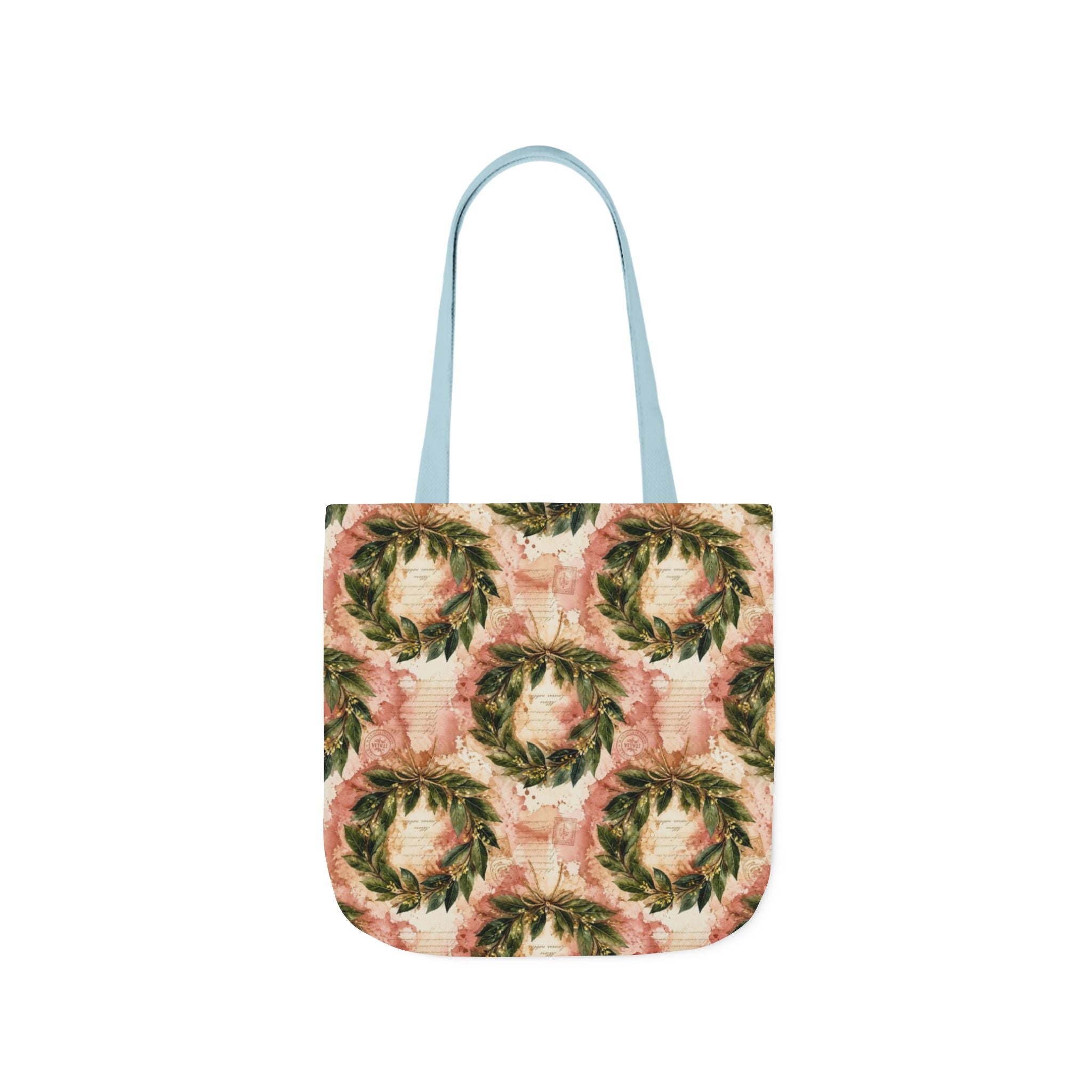 Bay Laurel Wreath Canvas Tote Bag Mediterranean Kitchen Watercolor Splash Design Italian Cottagecore Gift