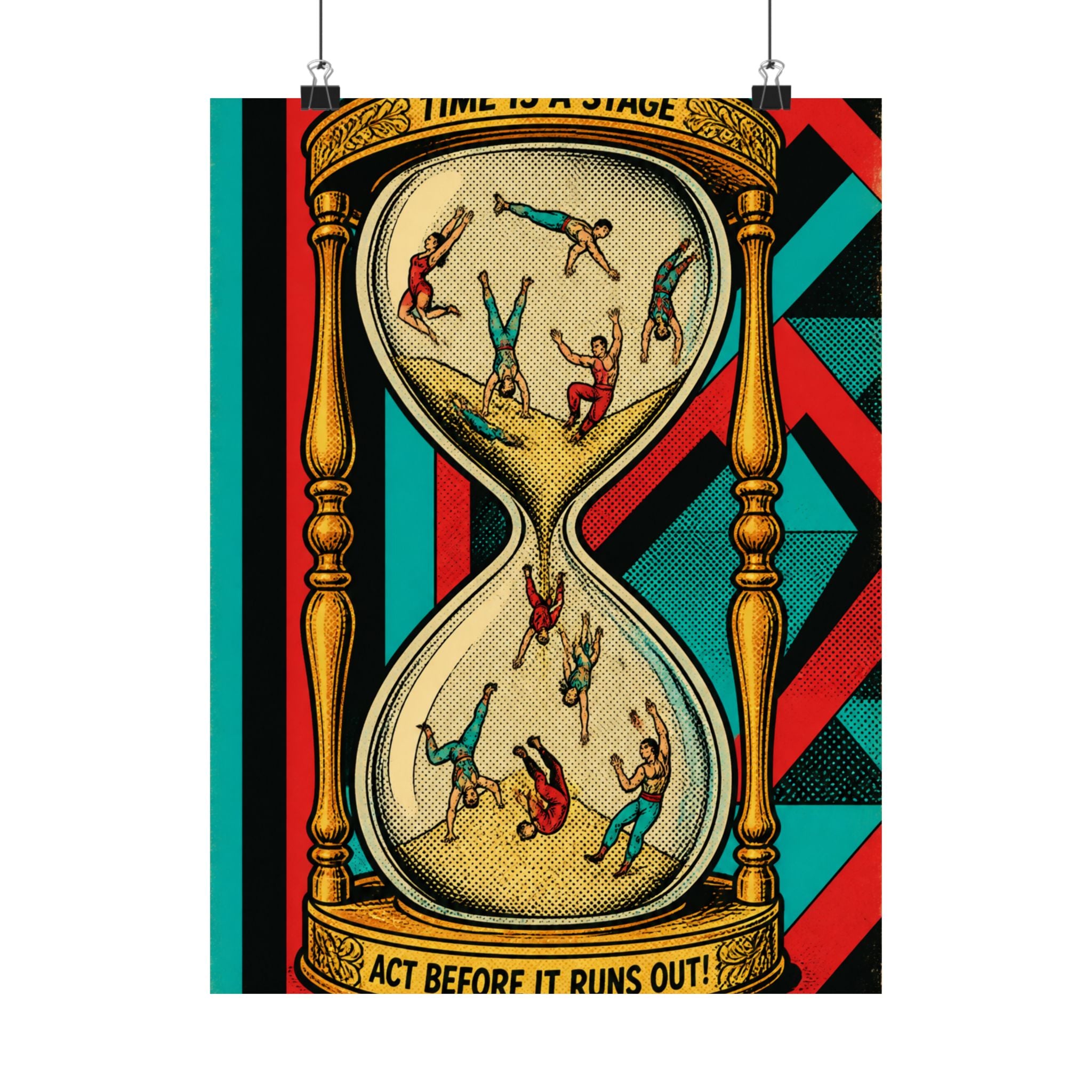 Hourglass Acrobats Wall Art Poster 24×36 Pop Art Restaurant Decor Maximalist Print