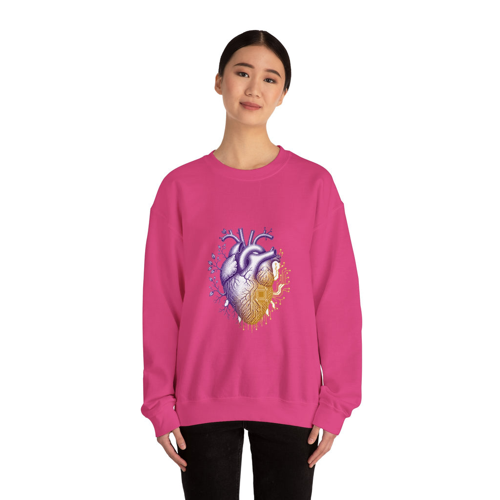 Matching Couple Sweatshirt - Robot & Heart Matching Couple Crewneck Sweatshirt Vintage Art His Hers Wedding Gift - Design B