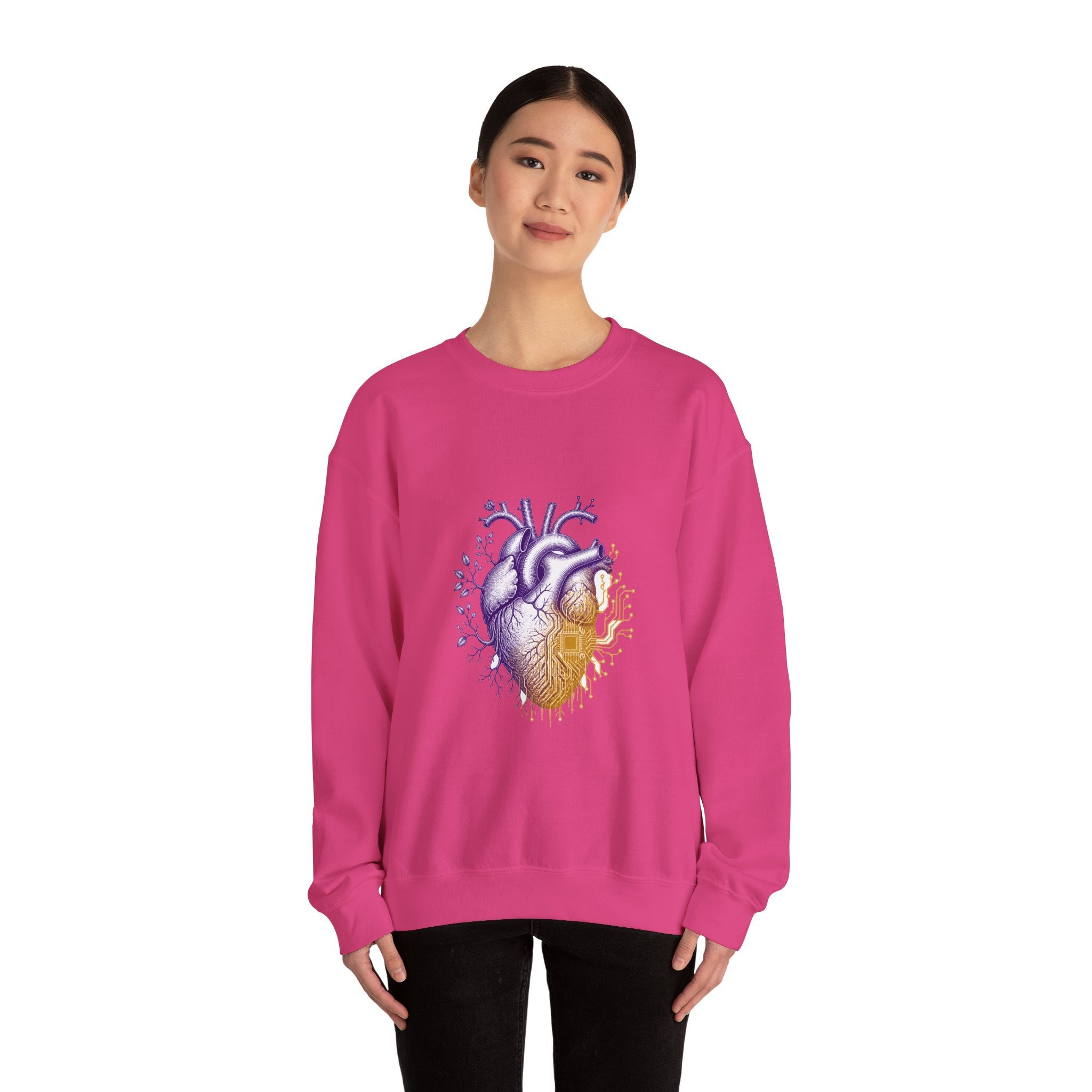 Matching Couple Sweatshirt - Robot & Heart Matching Couple Crewneck Sweatshirt Vintage Art His Hers Wedding Gift - Design B