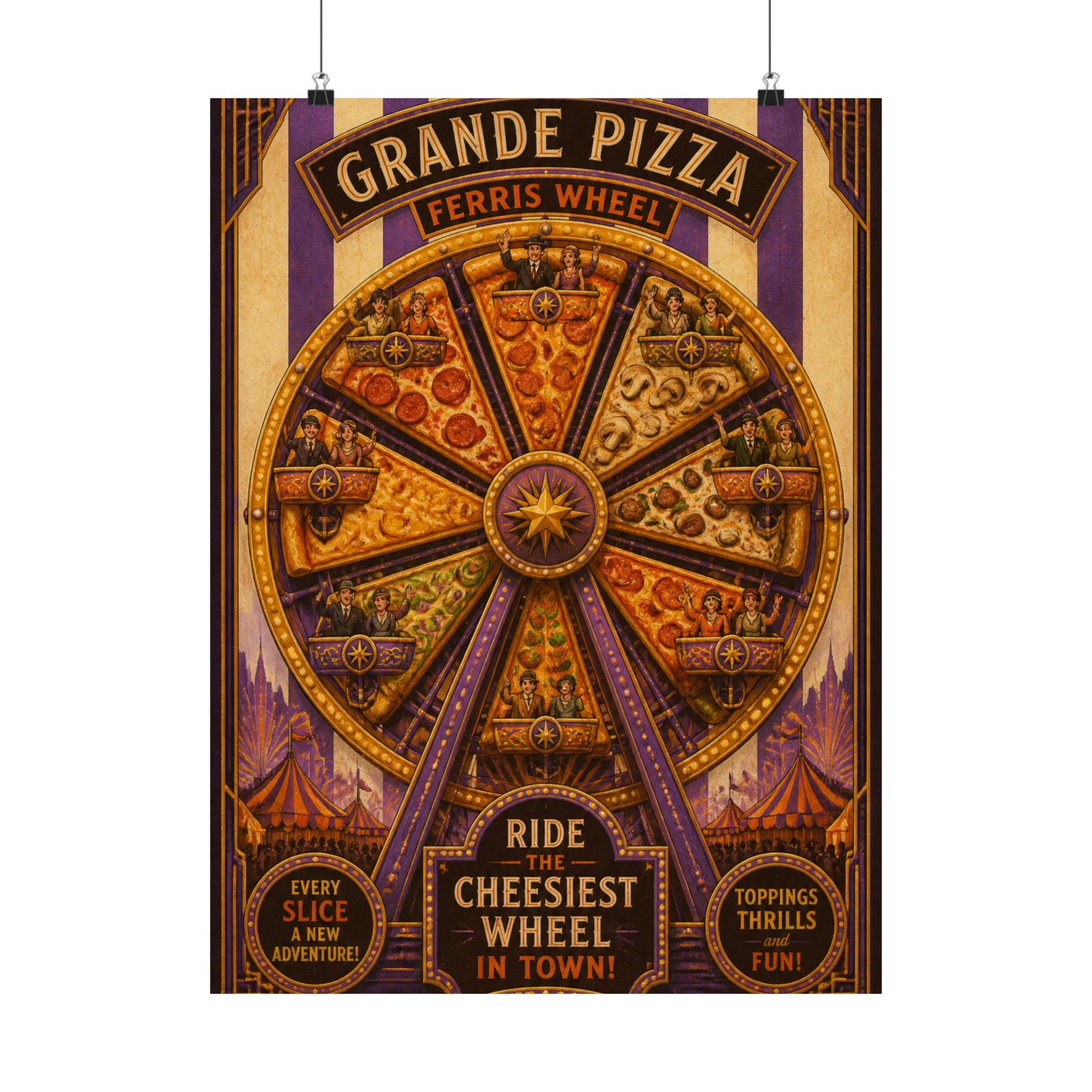 Pizza Ferris Wheel Wall Art Poster 18×24 Art Deco Entryway Decor Maximalist Print