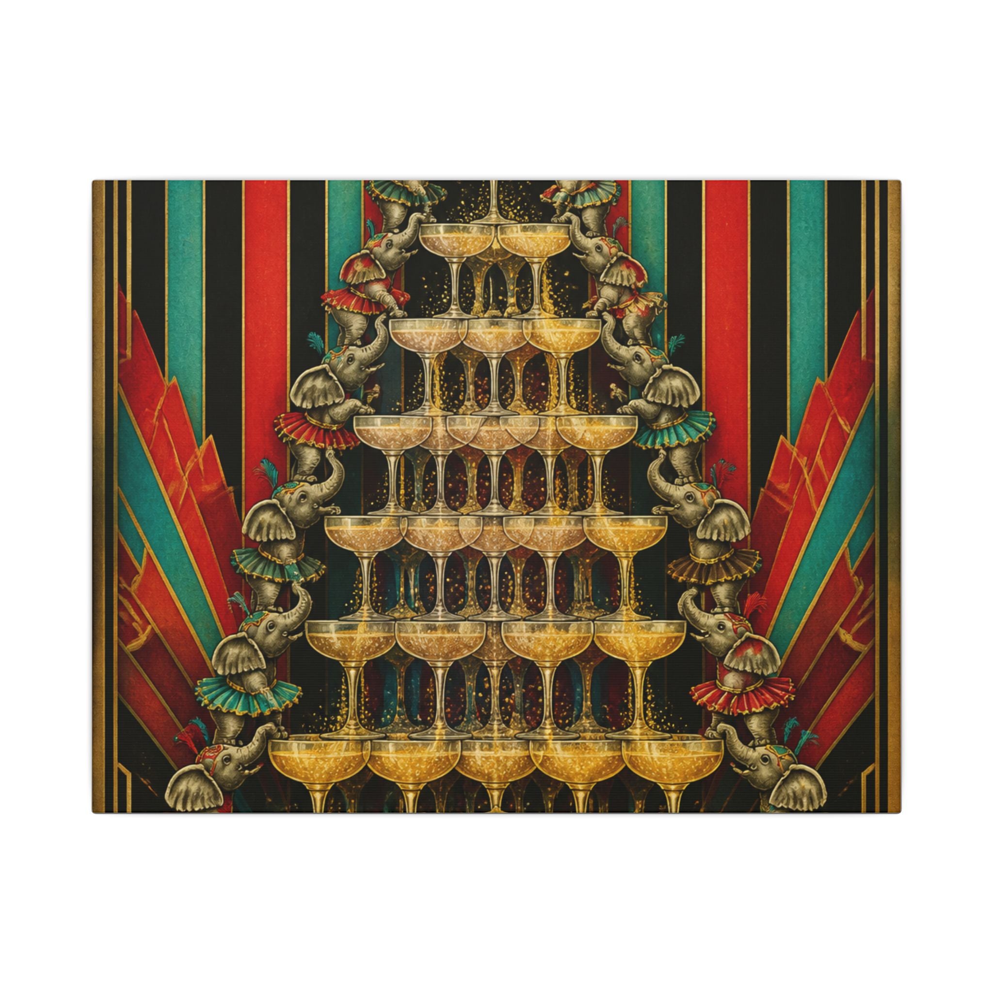 Champagne Tower Elephants Wall Art Canvas 16×20 Art Deco Entryway Decor Maximalist Print