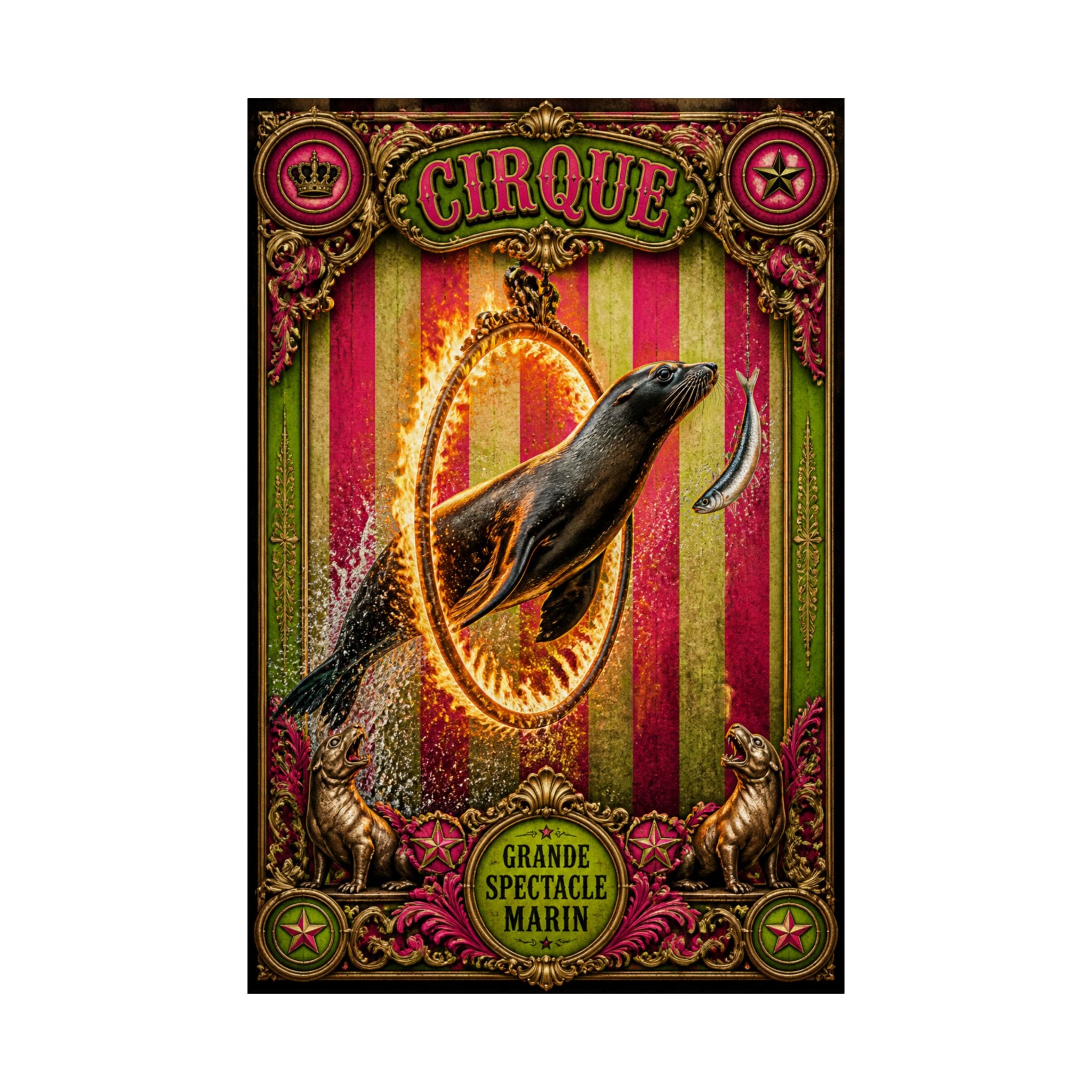 Seal Fire Hoop Wall Art Poster 24×36 Baroque Studio Decor Maximalist Print