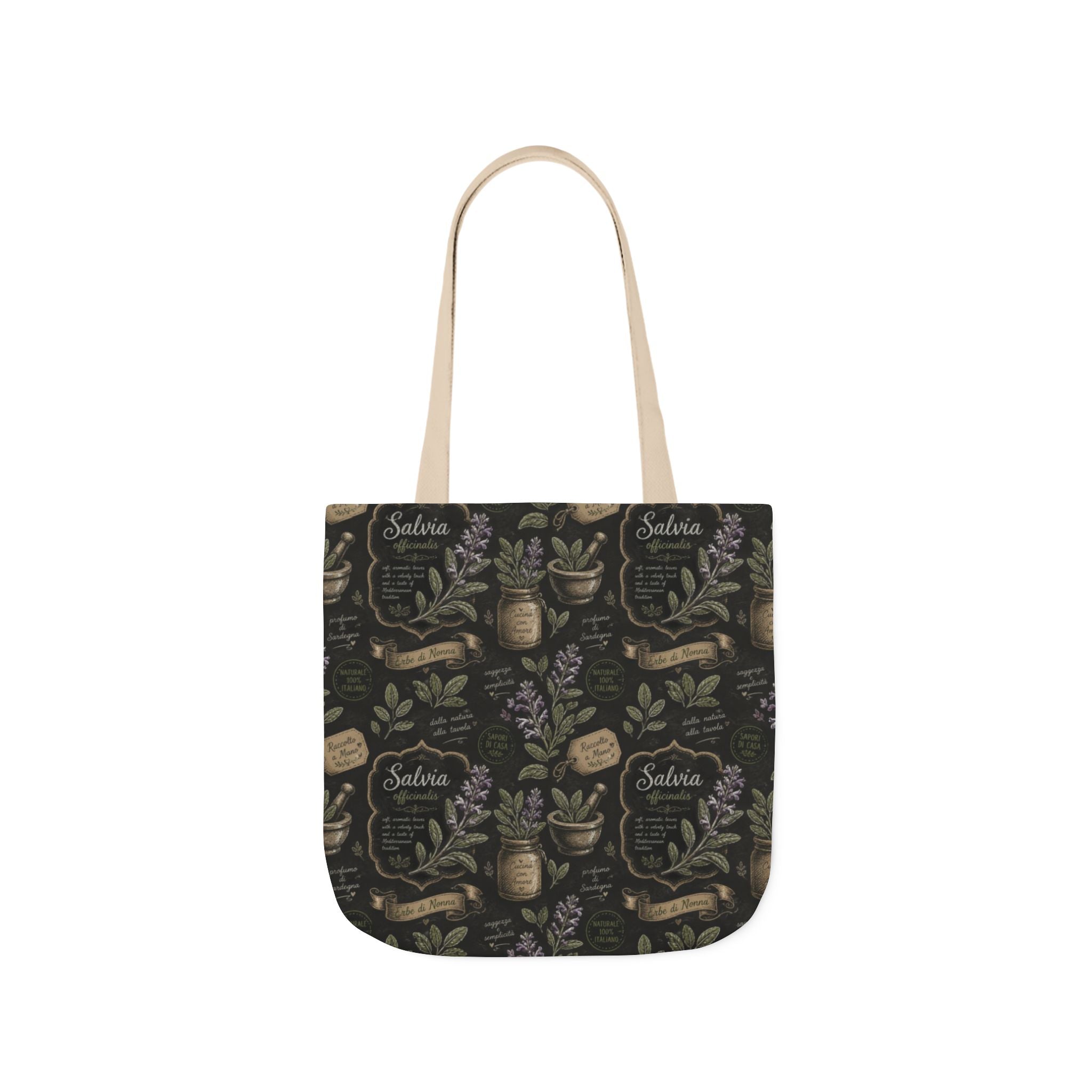 Sage Leaves Canvas Tote Bag Mediterranean Kitchen Chalk Art Design Italian Cottagecore Gift