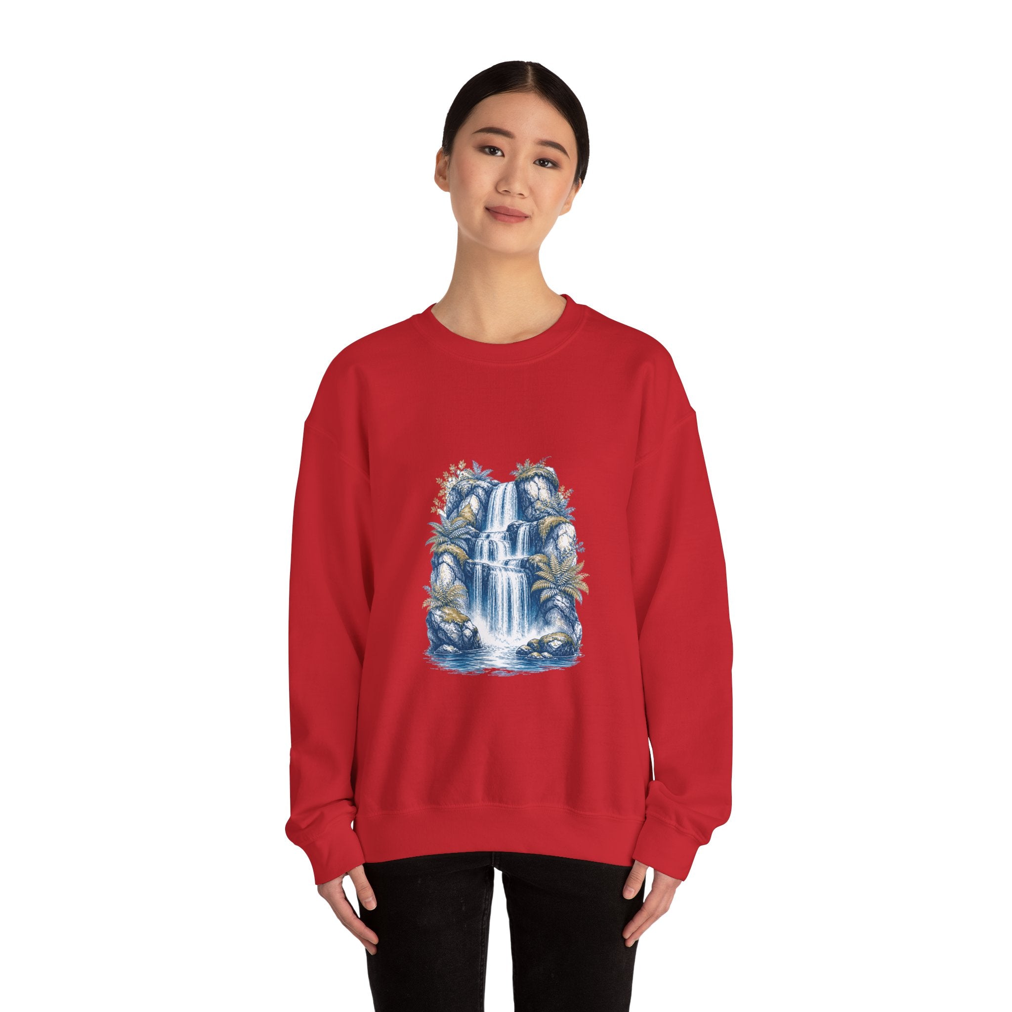 Matching Couple Sweatshirt - Wildfire & Waterfall Matching Couple Premium Fleece Sweatshirt Hand-Drawn Art His Hers Anniversary Gift - Design B