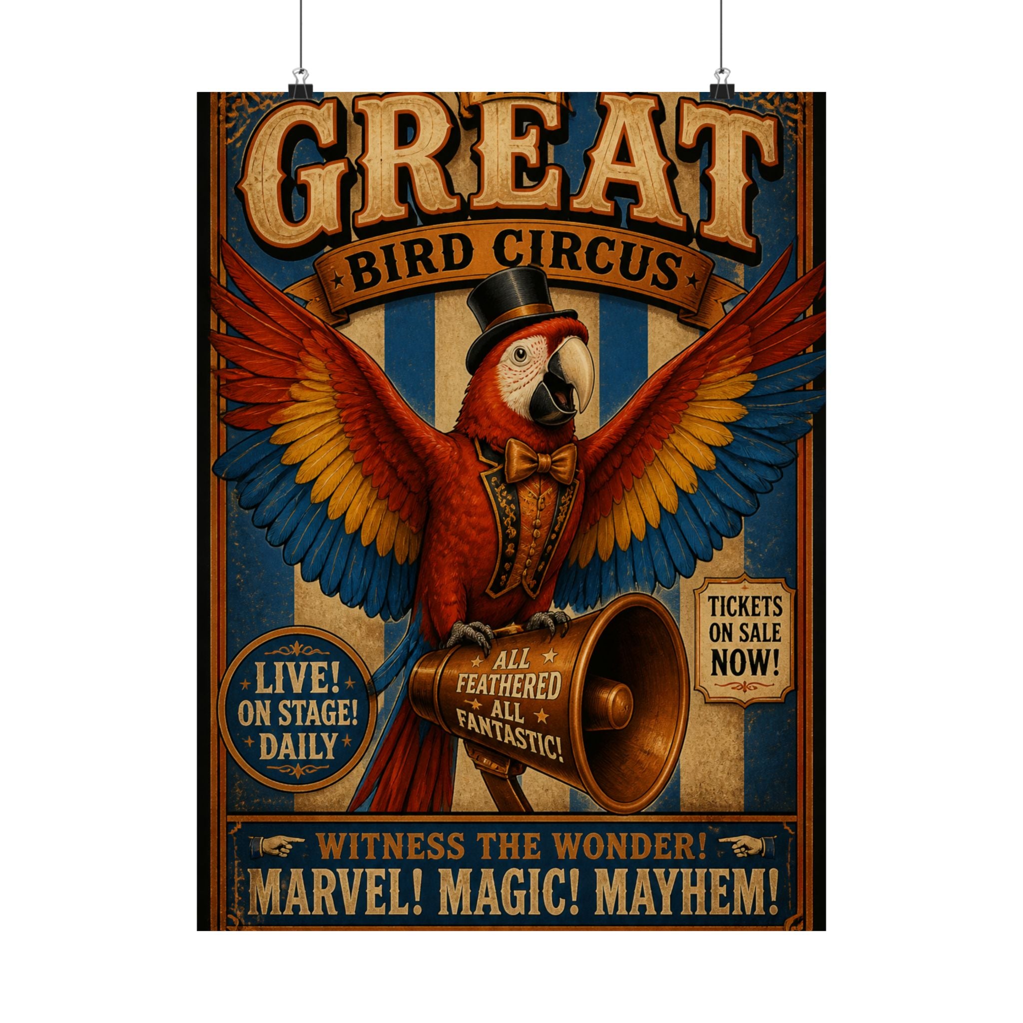 Parrot Ringmaster Wall Art Poster 24×36 Vintage Circus Bedroom Decor Maximalist Print