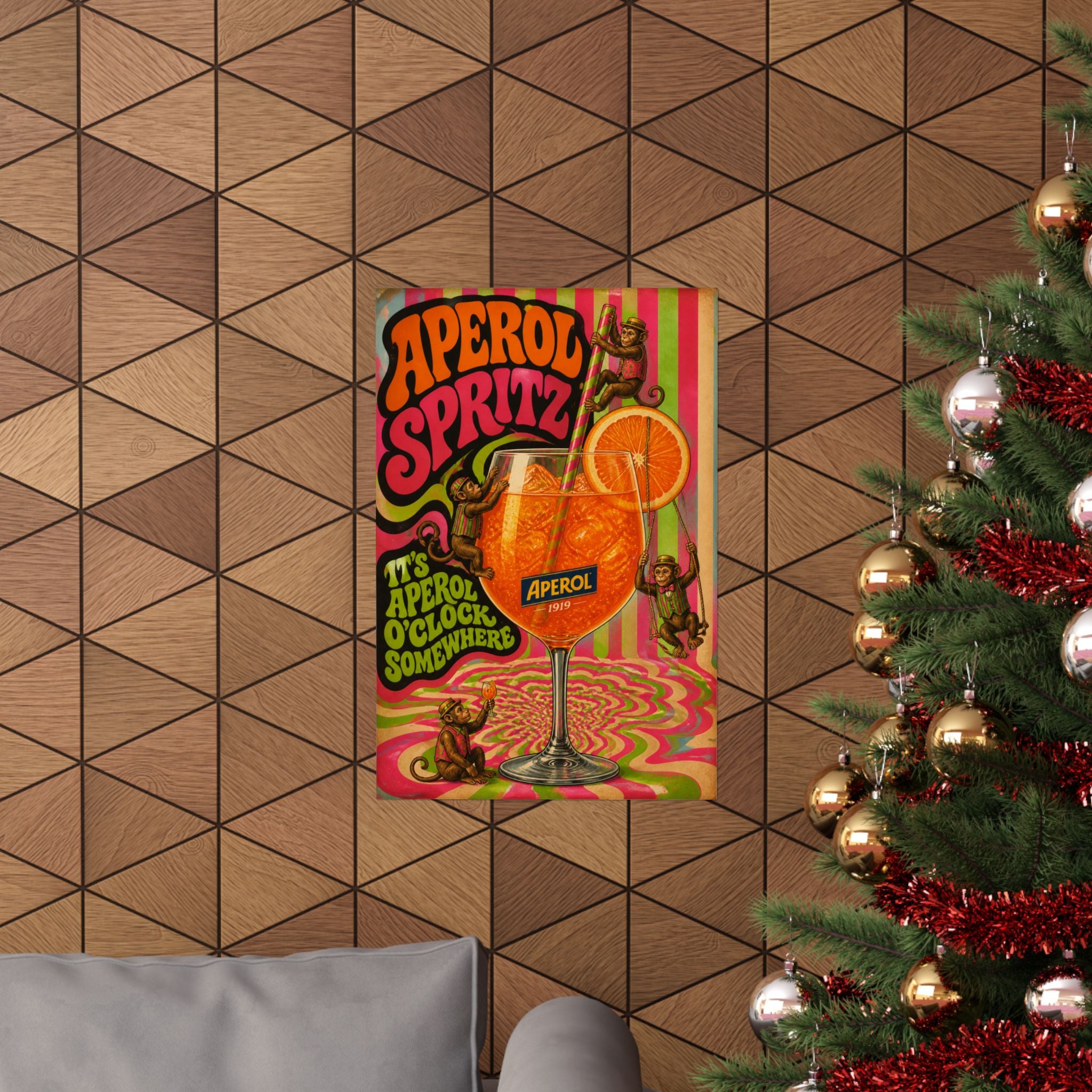 Aperol Spritz Monkeys Wall Art Poster 18×24 Psychedelic Cafe Decor Maximalist Print