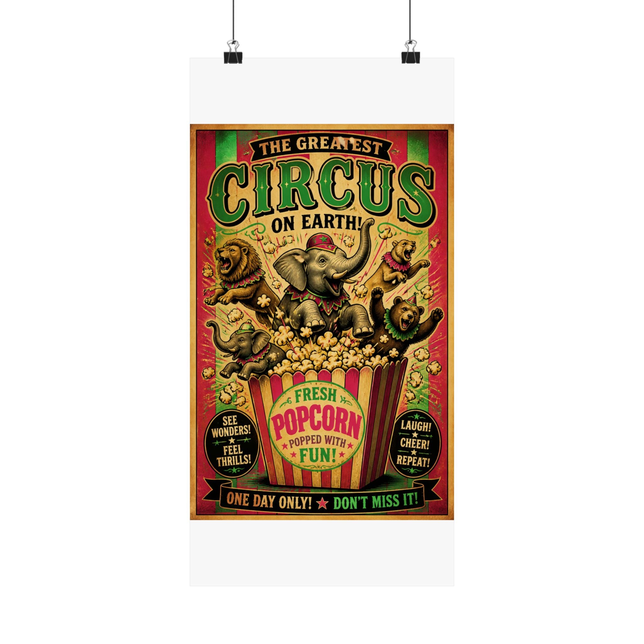 Popcorn Box Animals Wall Art Poster 24×36 Vintage Circus Bedroom Decor Maximalist Print