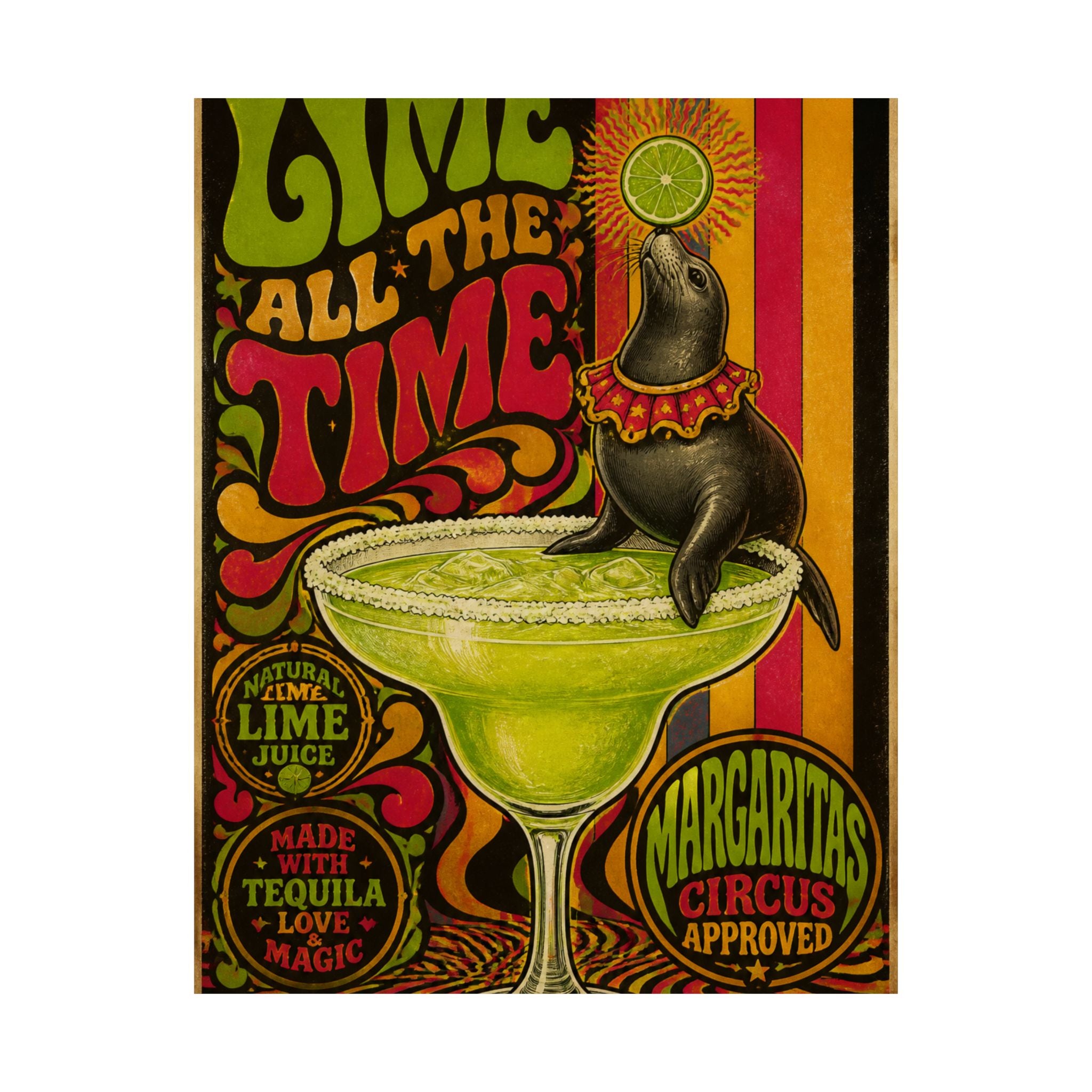 Margarita Balancing Seal Wall Art Poster 24×36 Psychedelic Dining Room Decor Maximalist Print