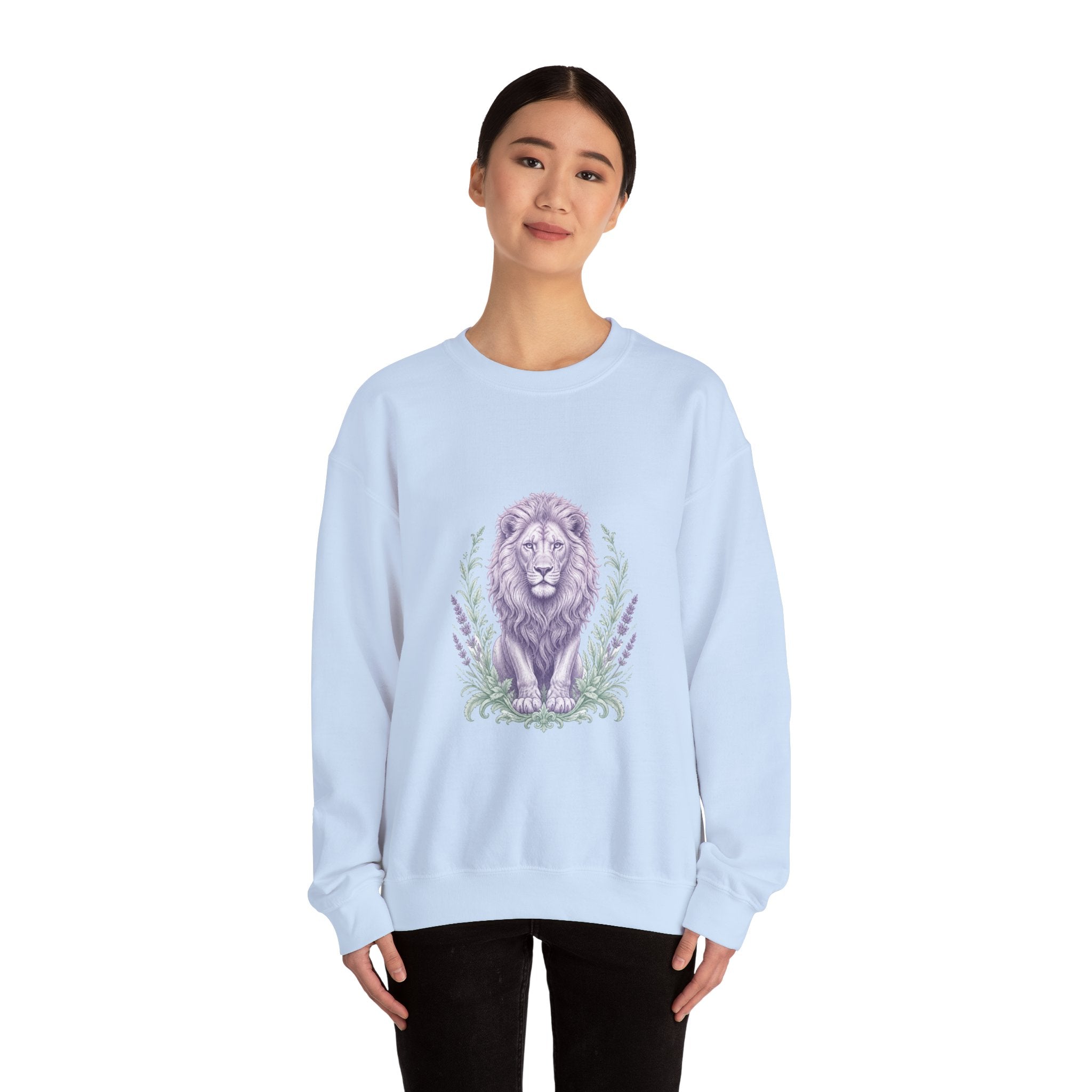 Matching Couple Sweatshirt - Lion & Lamb Matching Couple Crewneck Sweatshirt Vintage Art His Hers Wedding Gift - Design A
