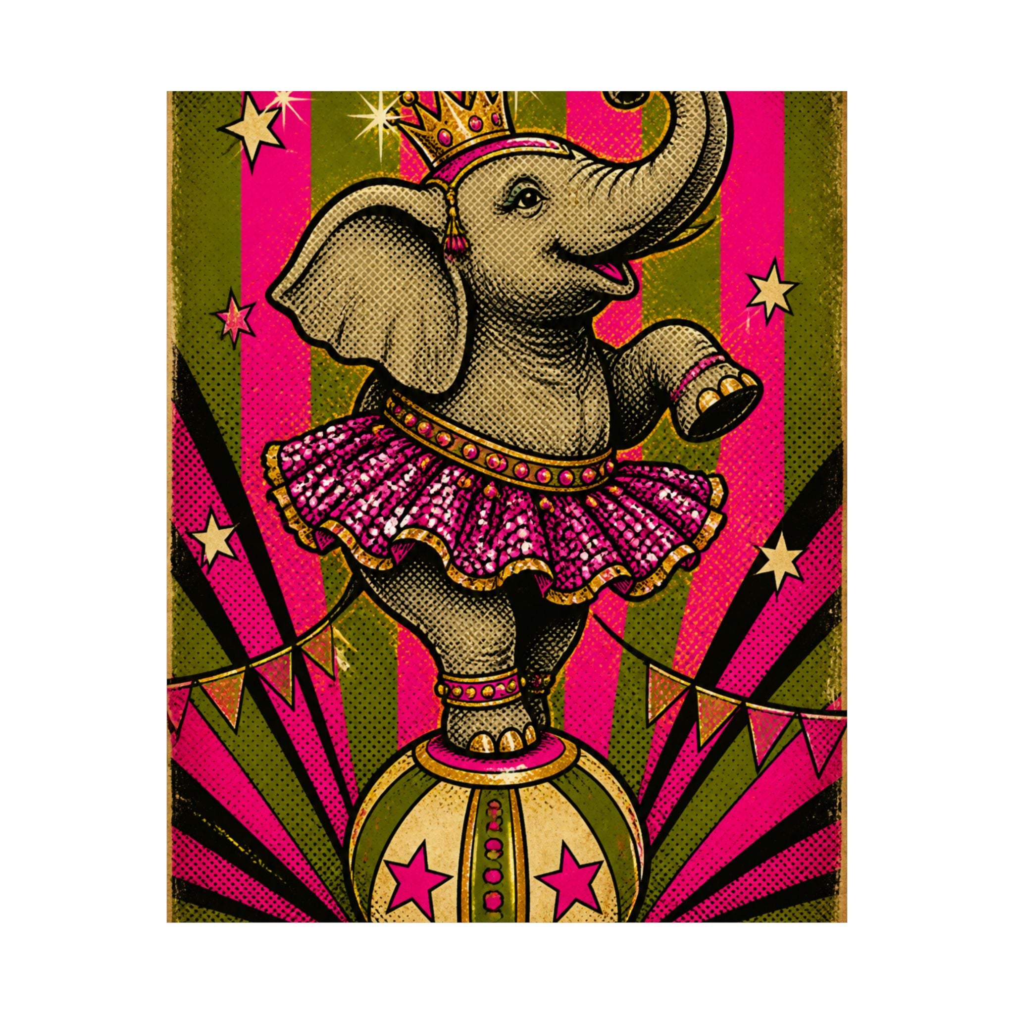 Elephant on Ball Wall Art Poster 24×36 Pop Art Restaurant Decor Maximalist Print