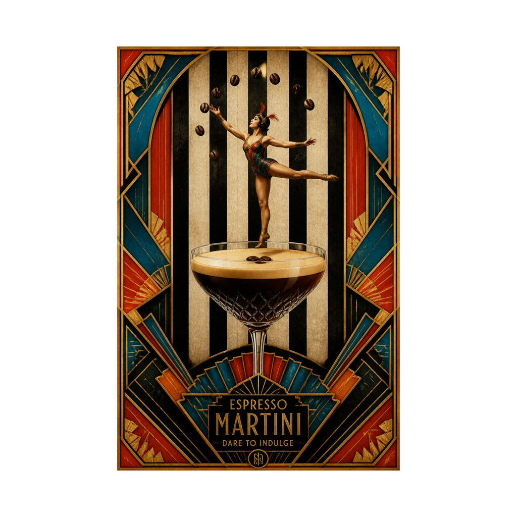 Espresso Martini Acrobat Wall Art Poster 18×24 Art Deco Entryway Decor Maximalist Print