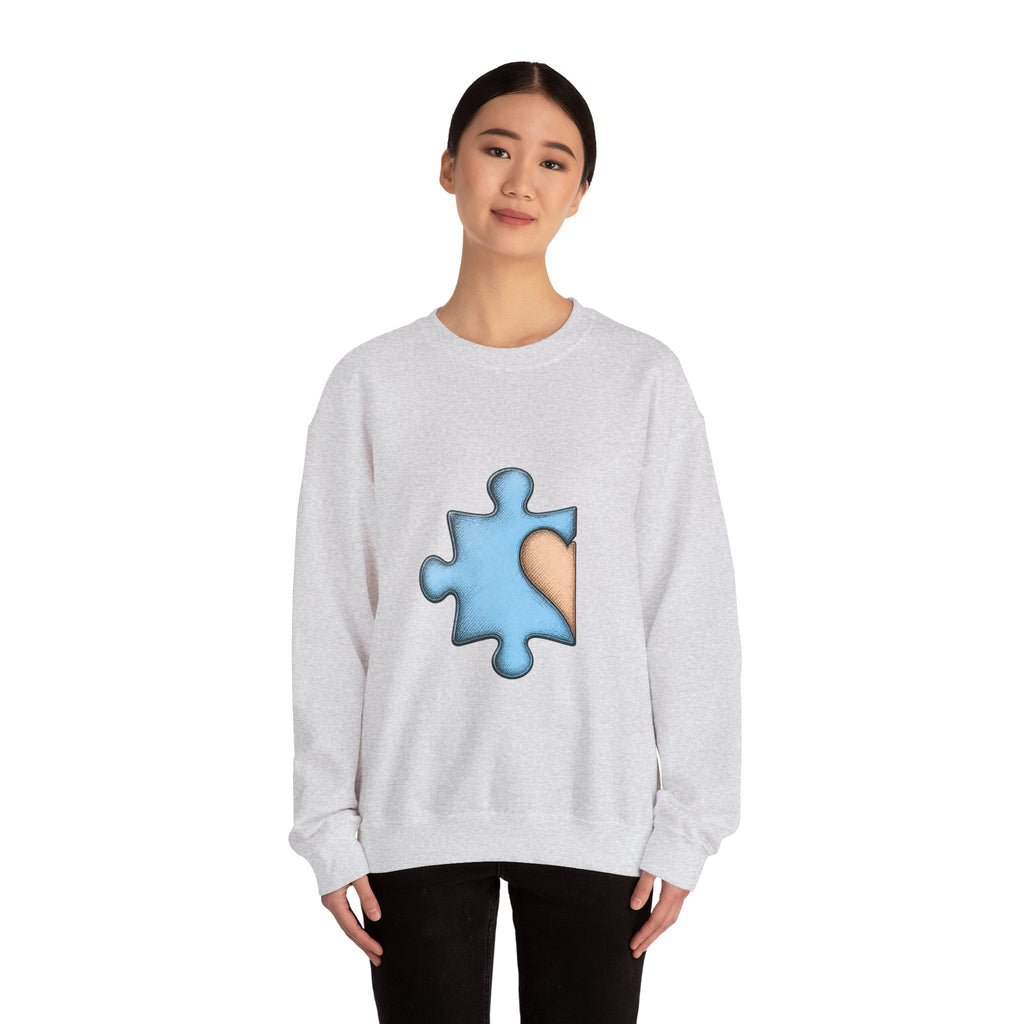 Matching Couple Sweatshirt - Puzzle Pieces Matching Couple Crewneck Sweatshirt Hand-Drawn Art His Hers Best Friend Gift - Design A