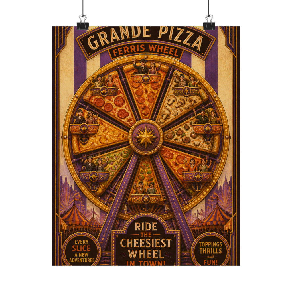 Pizza Ferris Wheel Wall Art Poster 18×24 Art Deco Entryway Decor Maximalist Print