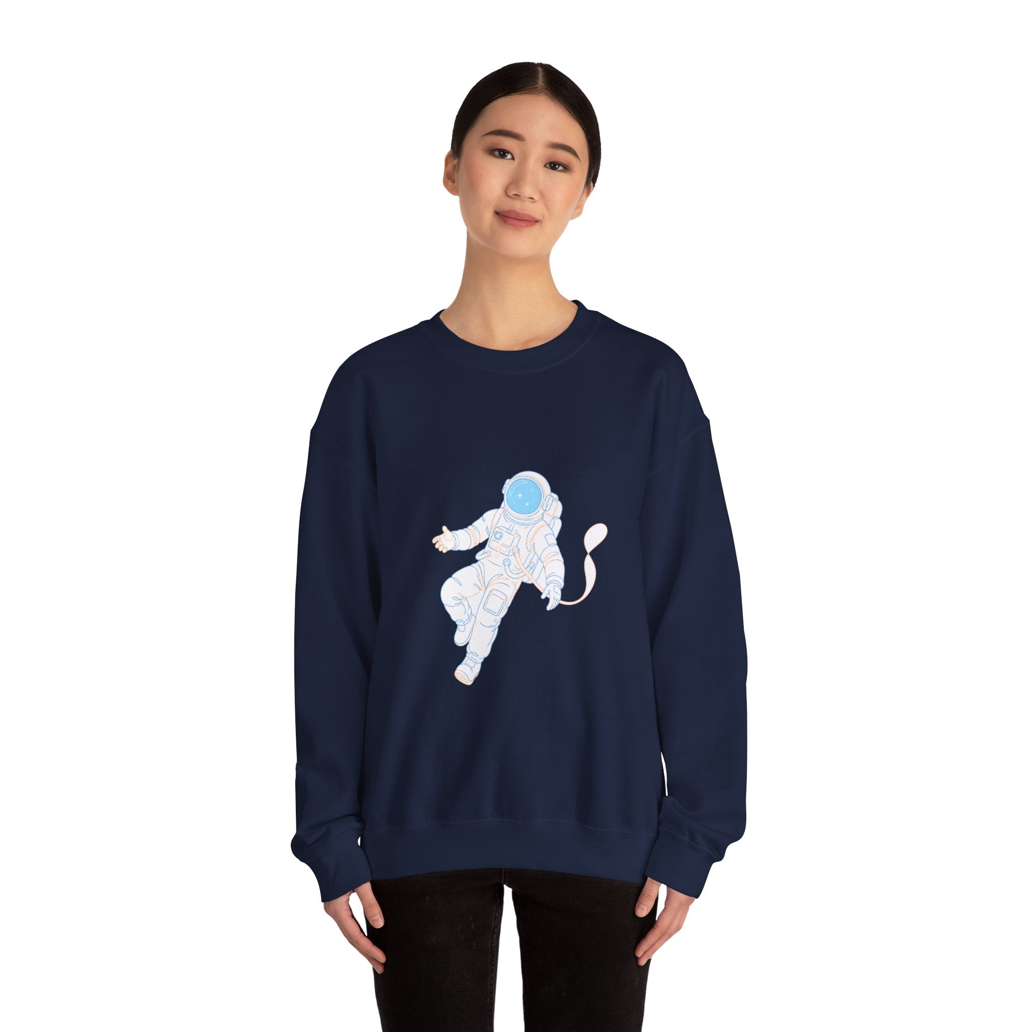 Matching Couple Sweatshirt - Astronaut & Planet Matching Couple Premium Fleece Sweatshirt Minimalist Art His Hers Christmas Gift - Design A