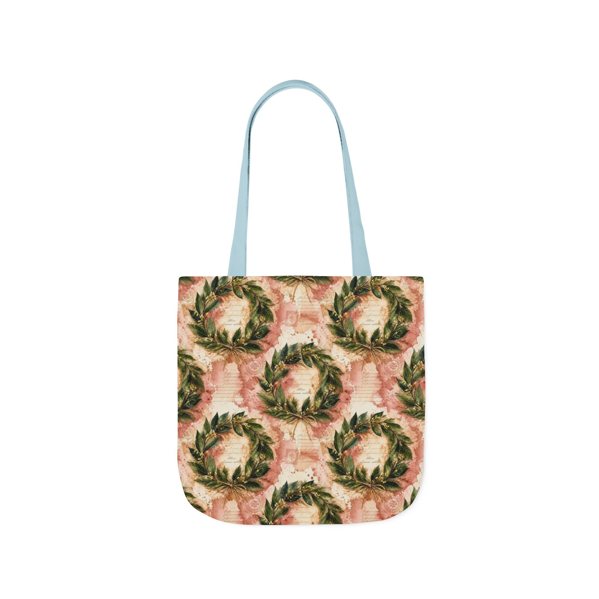 Bay Laurel Wreath Canvas Tote Bag Mediterranean Kitchen Watercolor Splash Design Italian Cottagecore Gift