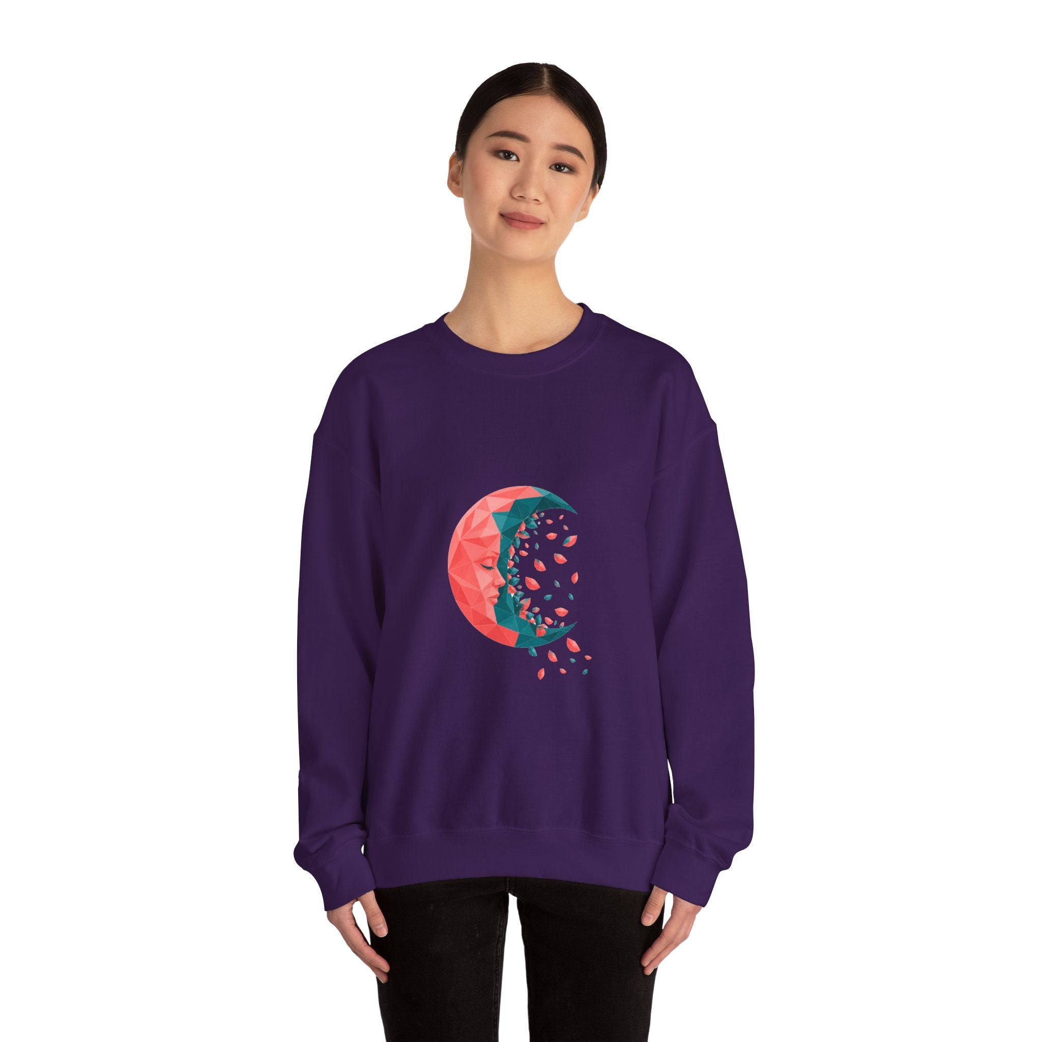 Matching Couple Sweatshirt - Waxing & Waning Moon Matching Couple Crewneck Sweatshirt Geometric Art His Hers Couple Gift - Design B