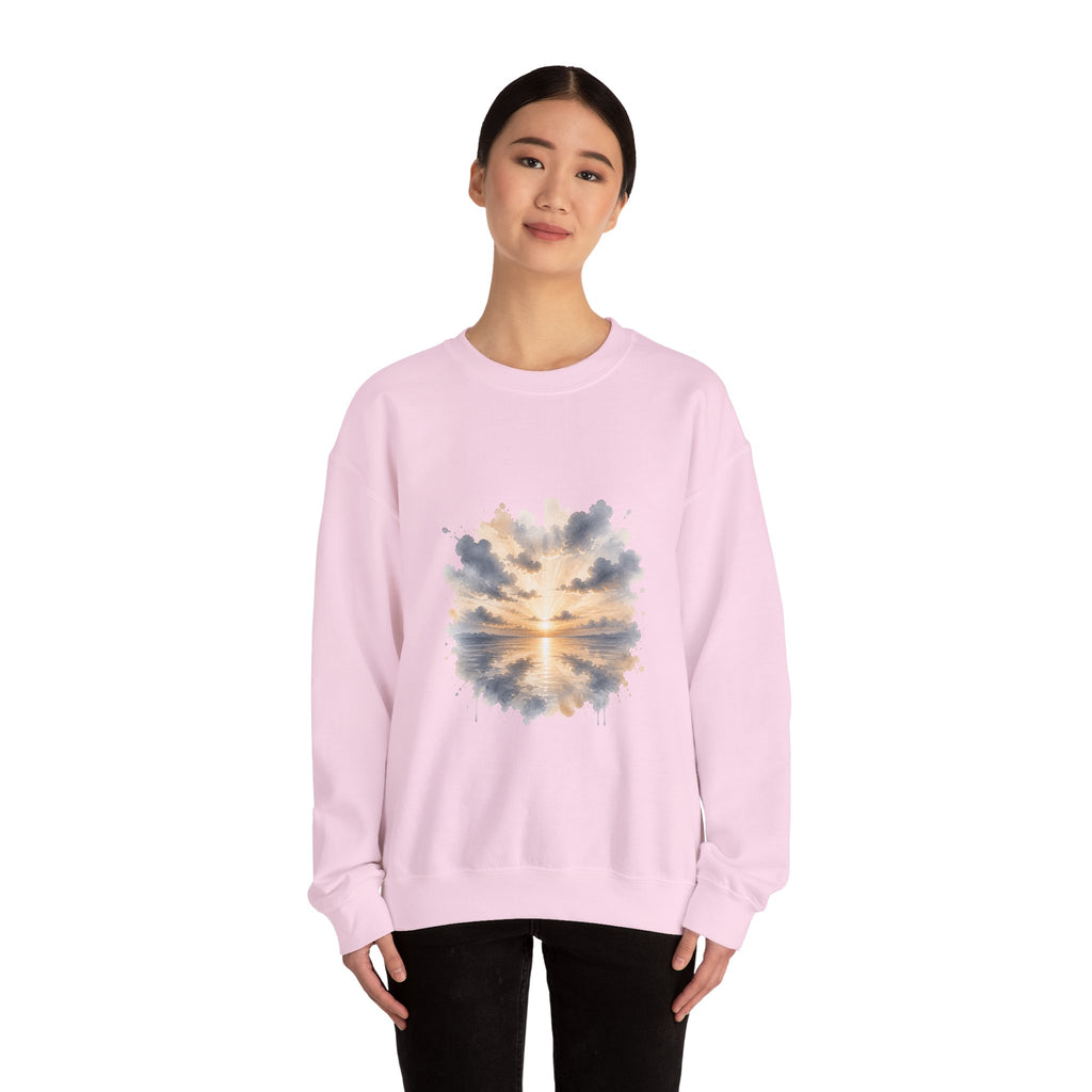 Matching Couple Sweatshirt - Sunrise & Sunset Matching Couple Premium Fleece Sweatshirt Watercolor Art His Hers Birthday Gift - Design A
