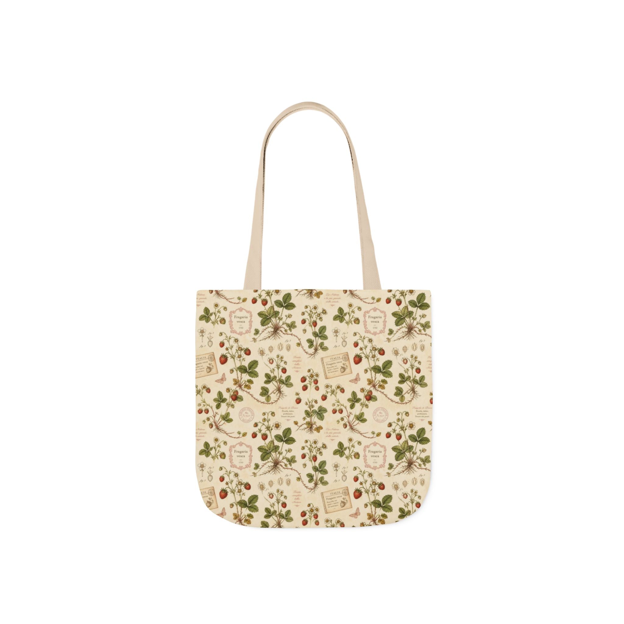 Wild Strawberries Canvas Tote Bag Mediterranean Kitchen Botanical Design Italian Cottagecore Gift