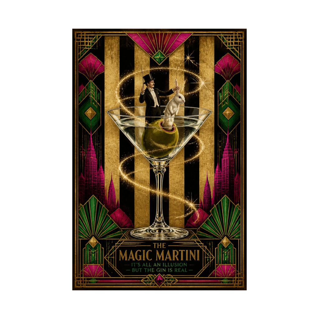 Martini Magician Wall Art Poster 18×24 Art Deco Entryway Decor Maximalist Print