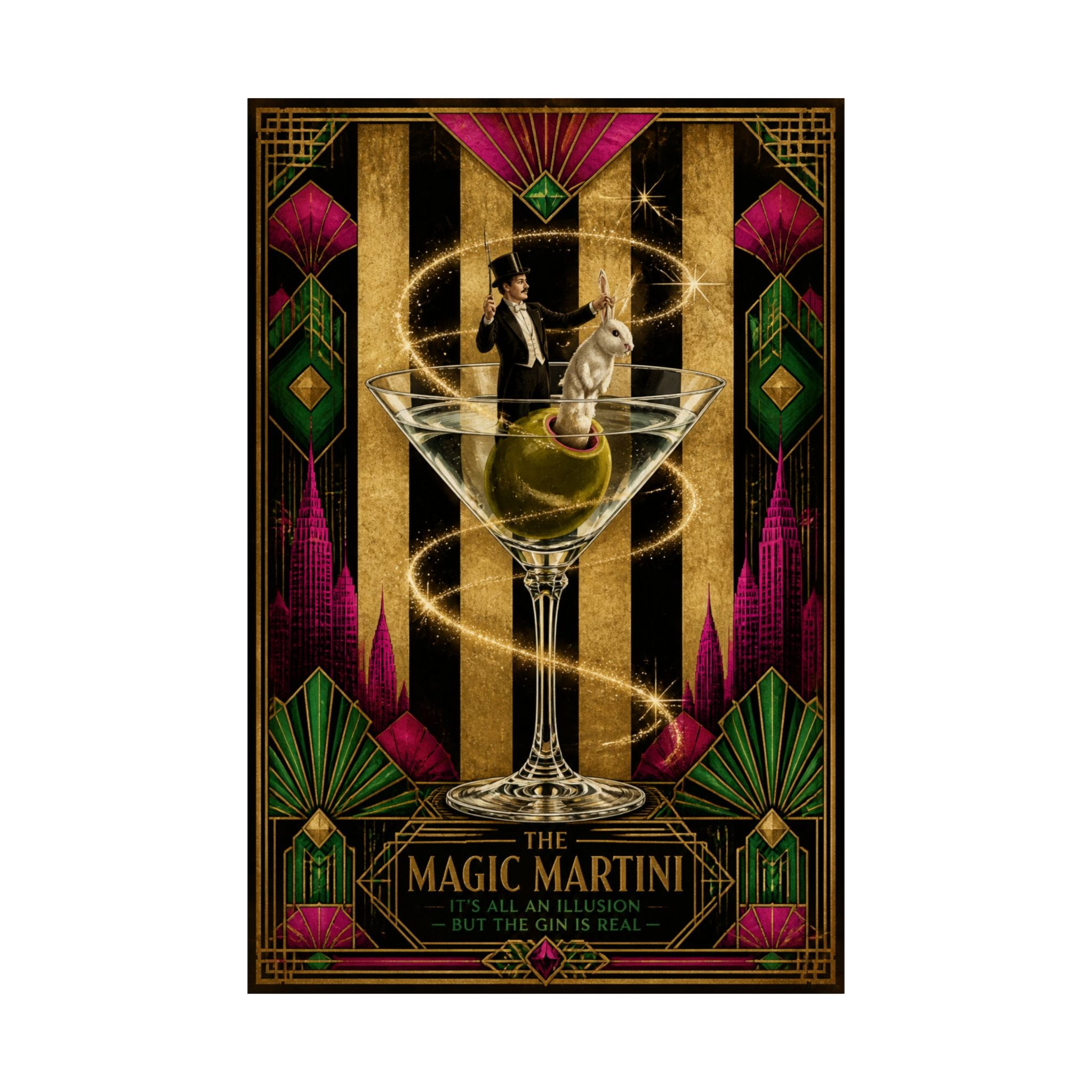 Martini Magician Wall Art Poster 18×24 Art Deco Entryway Decor Maximalist Print