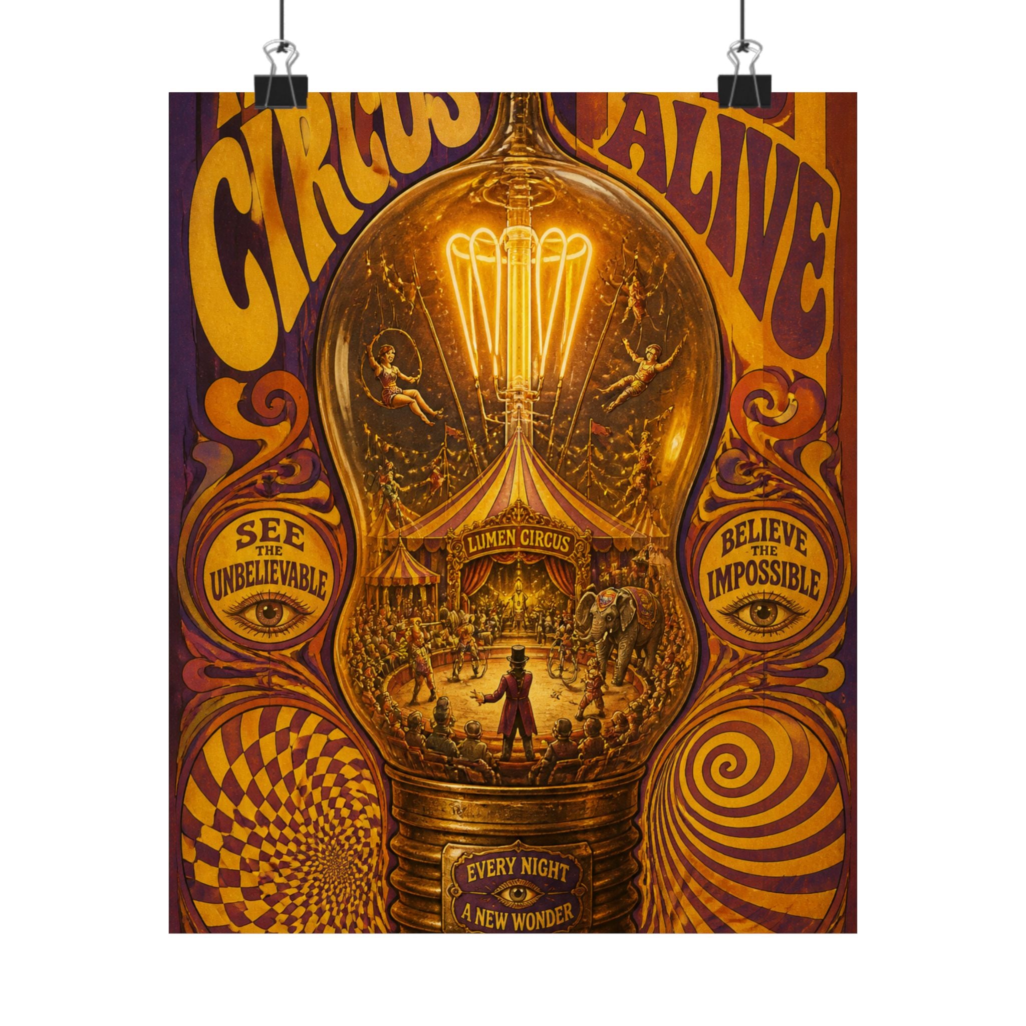 Light Bulb Circus Wall Art Poster 24×36 Psychedelic Dining Room Decor Maximalist Print
