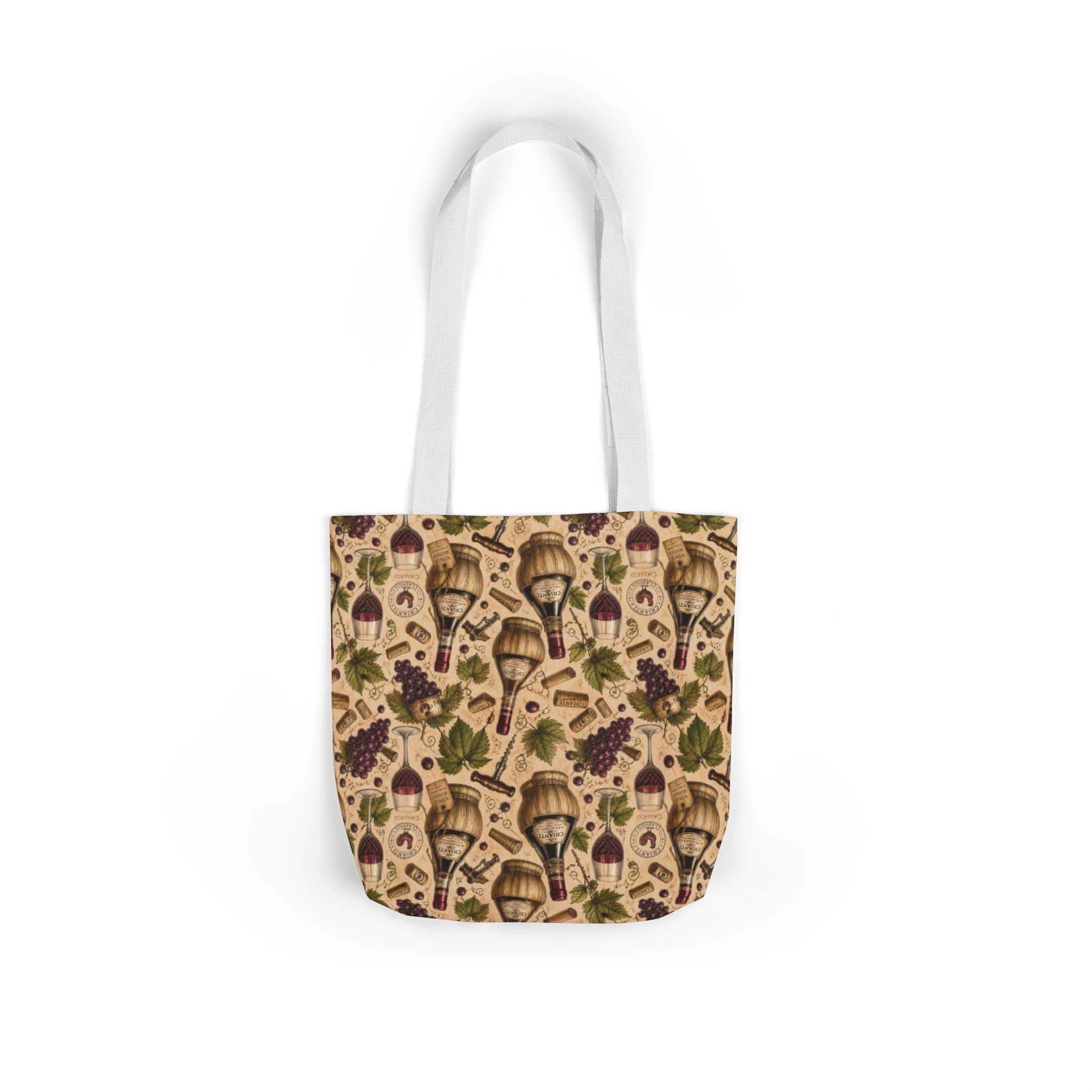 Wine Bottles & Glasses Canvas Tote Bag Mediterranean Kitchen Botanical Design Italian Cottagecore Gift