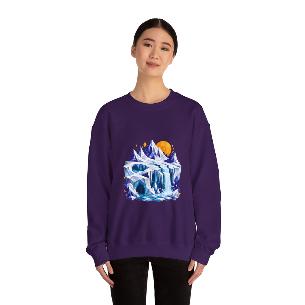 Matching Couple Sweatshirt - Volcano & Glacier Matching Couple Crewneck Sweatshirt Geometric Art His Hers Couple Gift - Design B