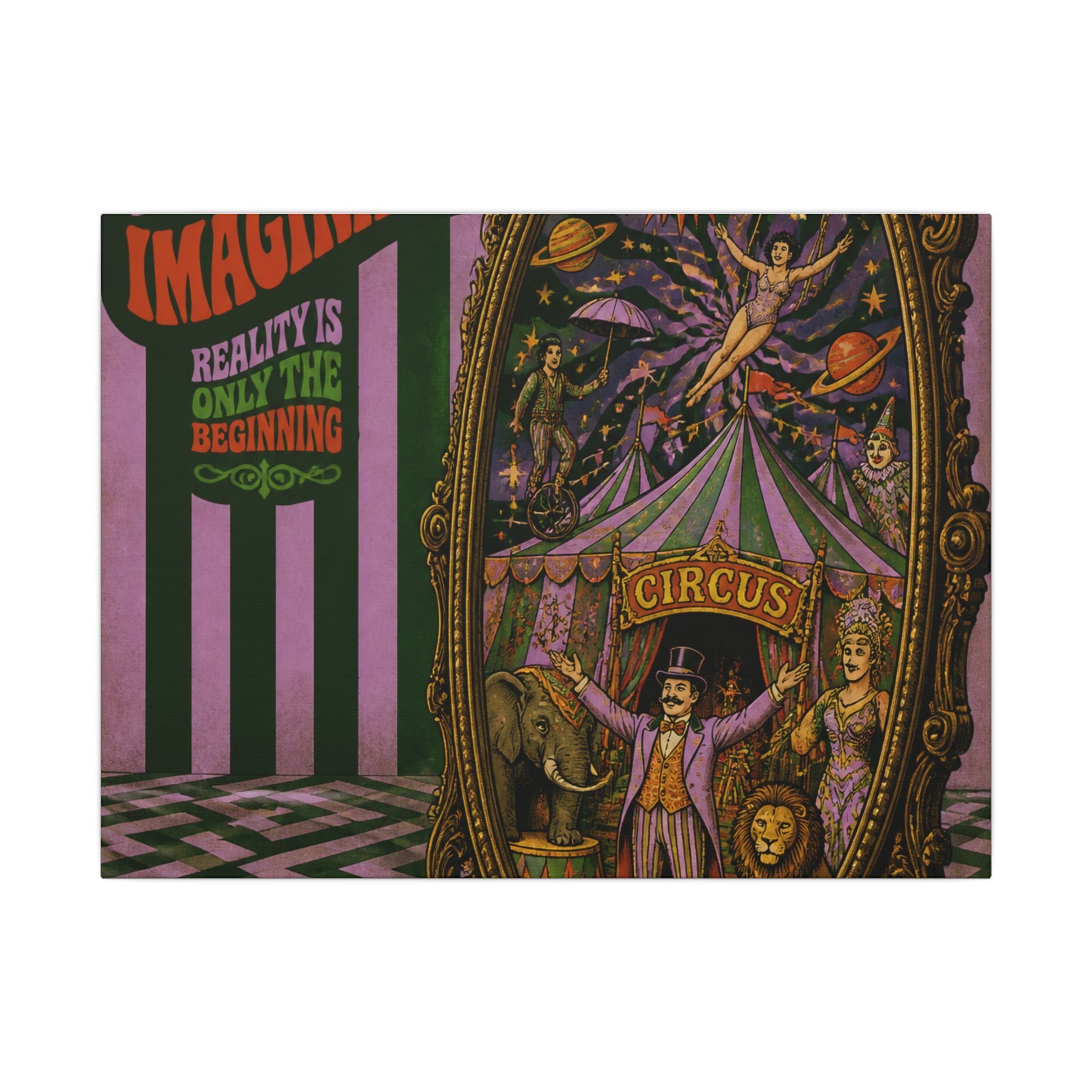 Vintage Mirror Circus Wall Art Canvas 24×36 Psychedelic Dining Room Decor Maximalist Print