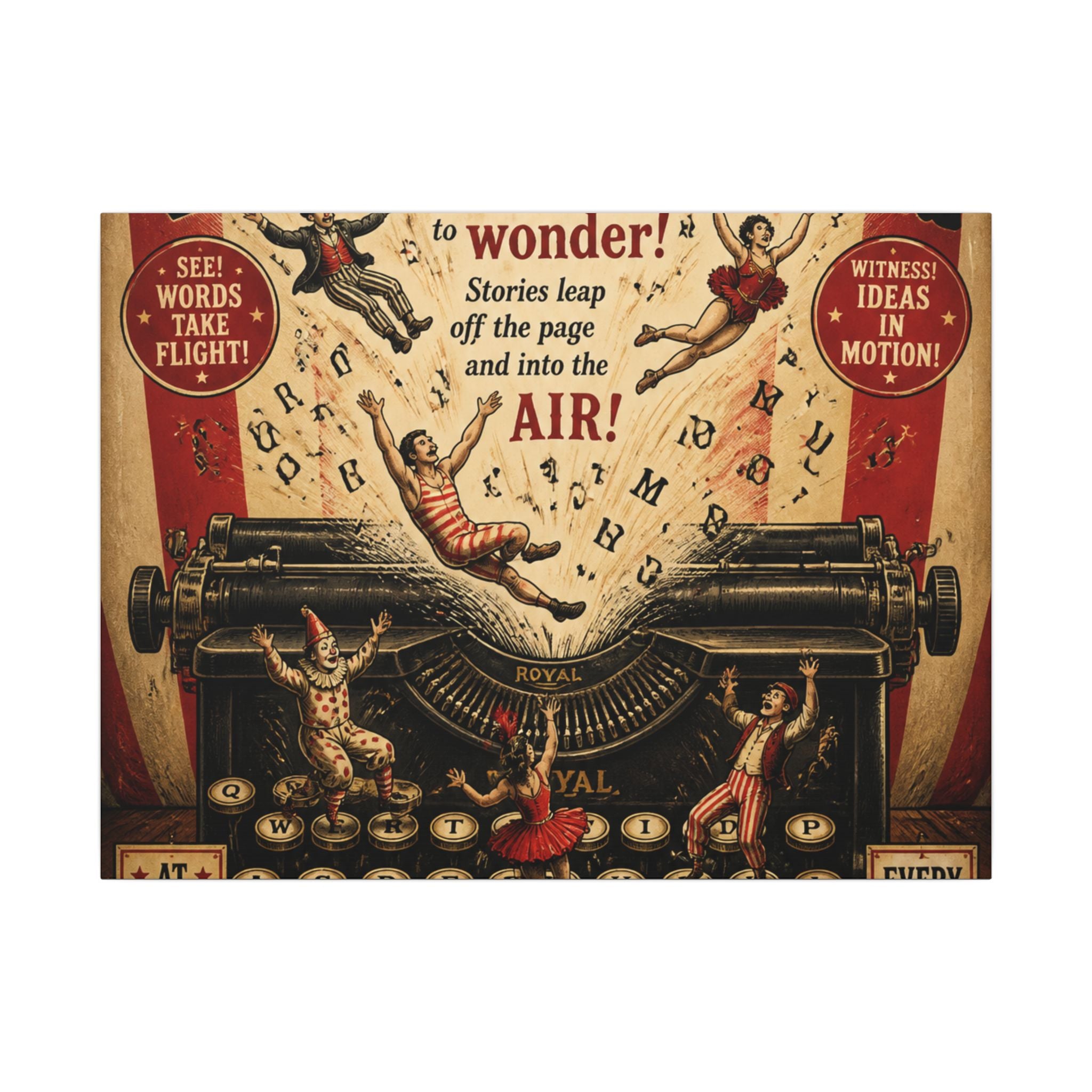 Typewriter Flying Letters Wall Art Canvas 24×36 Vintage Circus Bedroom Decor Maximalist Print